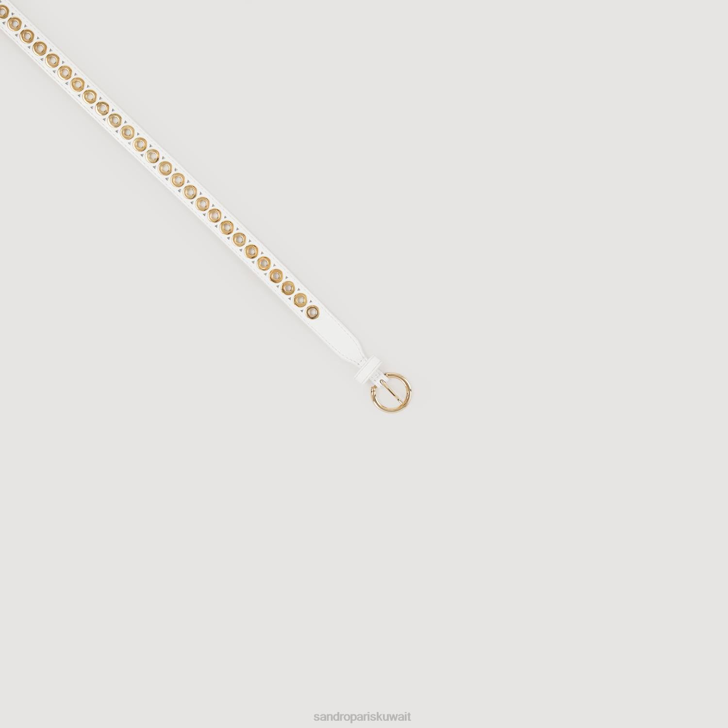 مُكَمِّلات Sandro Paris حزام جلد مزدوج مع الثقوب 0 (أبيض) نحيف ZJ00558