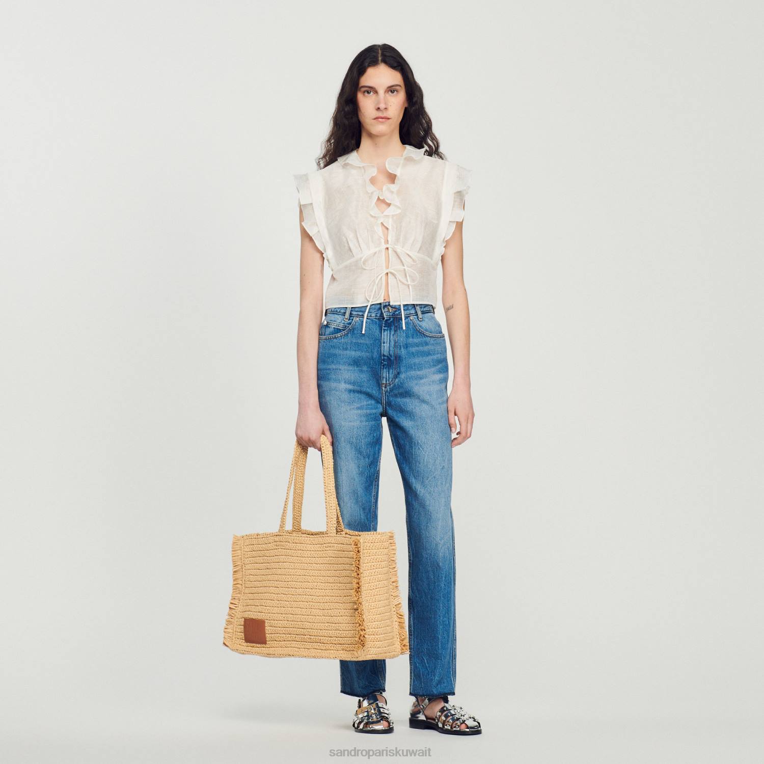 ثياب Sandro Paris اعلى المحاصيل أبيض نحيف ZJ00102