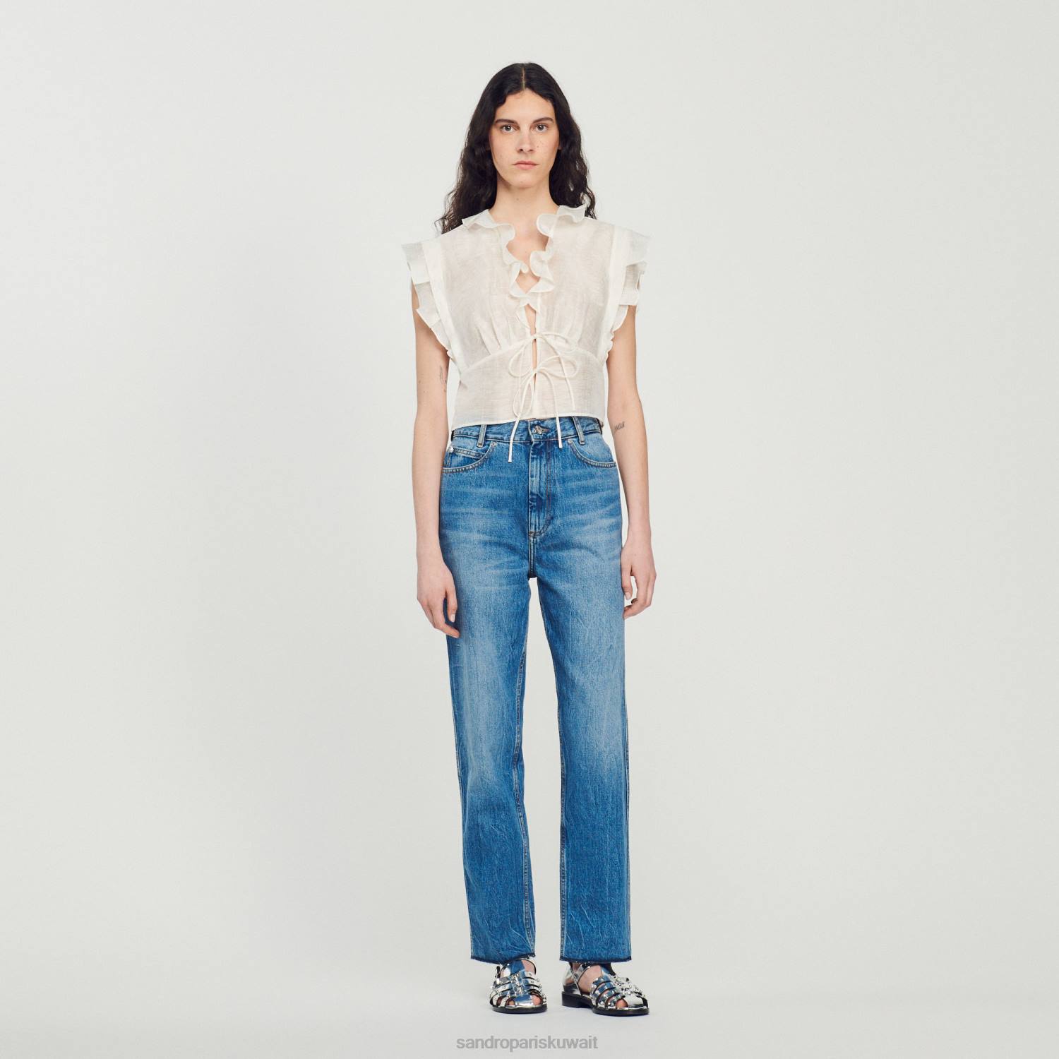 ثياب Sandro Paris اعلى المحاصيل أبيض نحيف ZJ00102