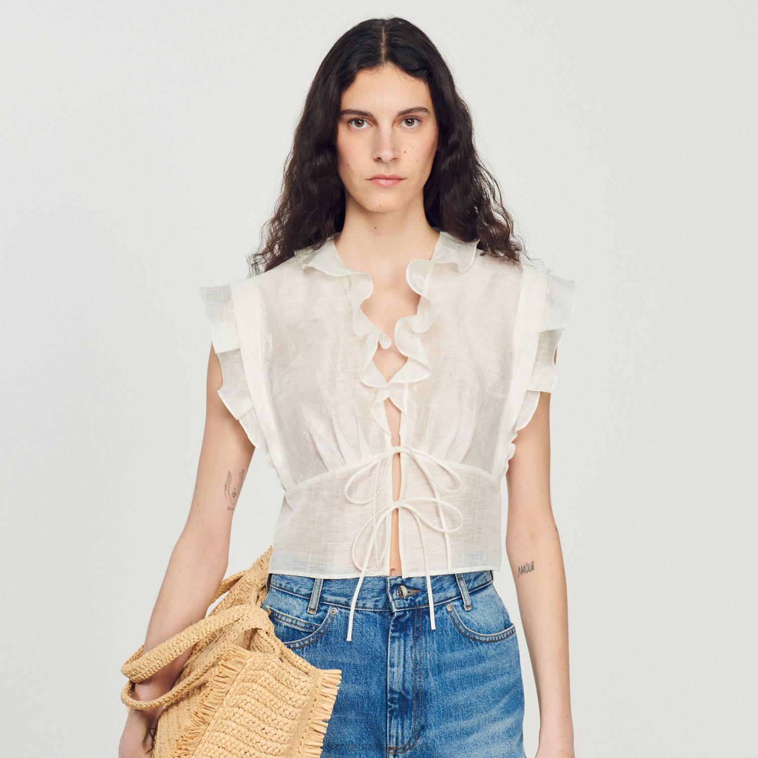 ثياب Sandro Paris اعلى المحاصيل أبيض نحيف ZJ00102