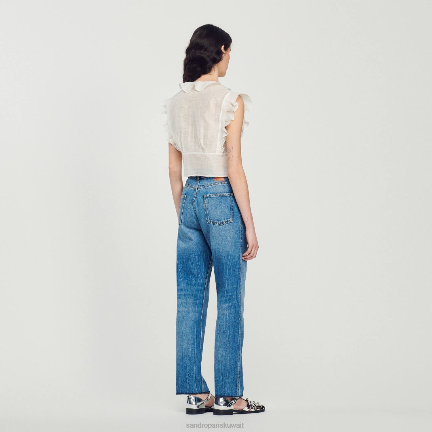 ثياب Sandro Paris اعلى المحاصيل أبيض نحيف ZJ00102