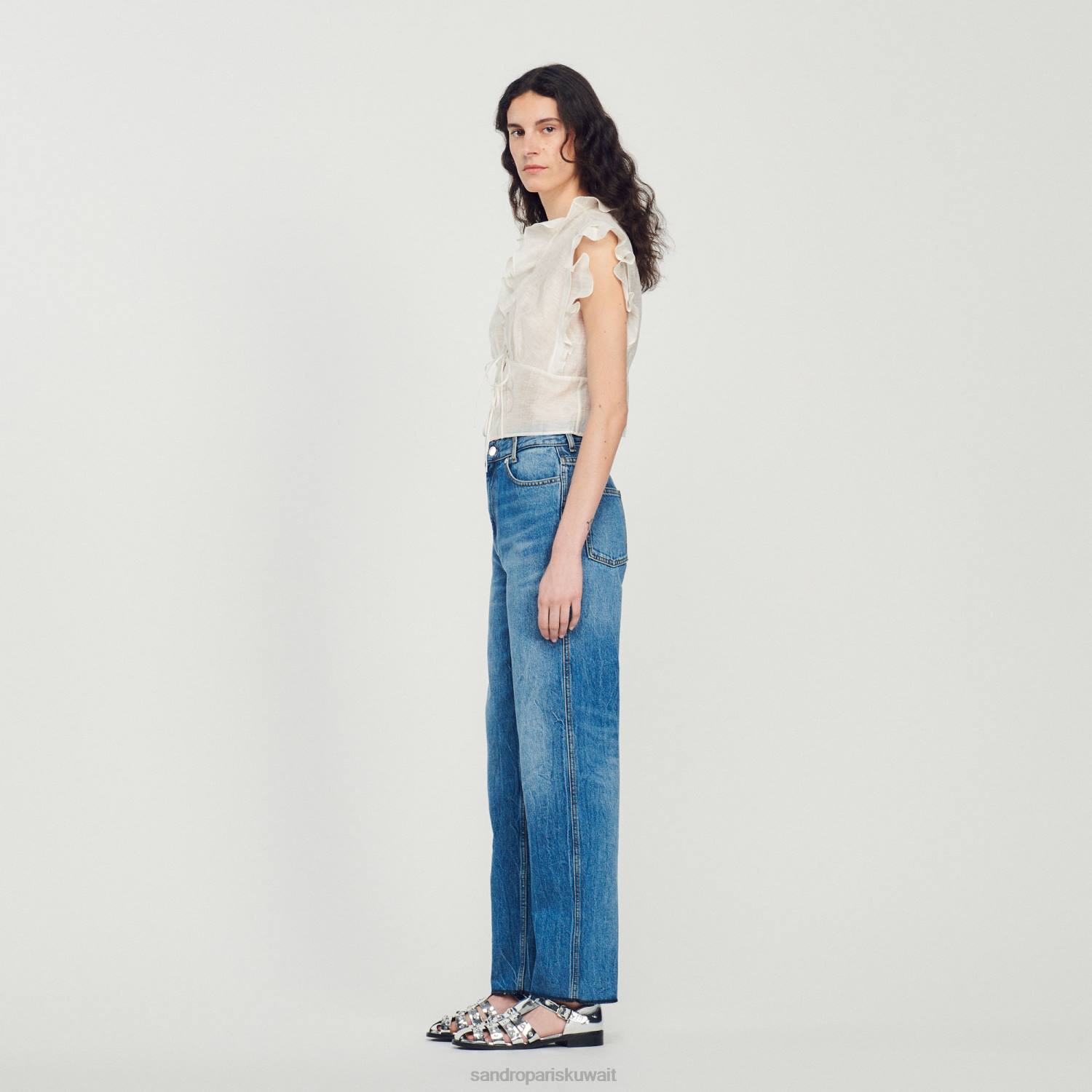 ثياب Sandro Paris اعلى المحاصيل أبيض نحيف ZJ00102