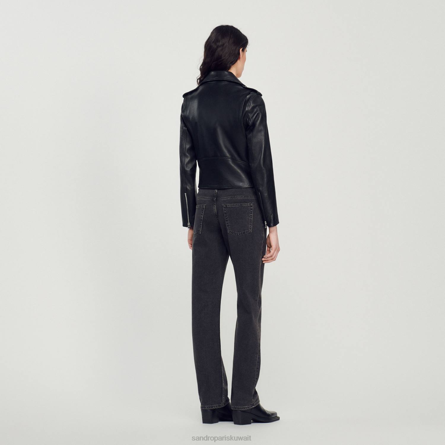 ثياب Sandro Paris سترة جلدية أسود نحيف ZJ00104