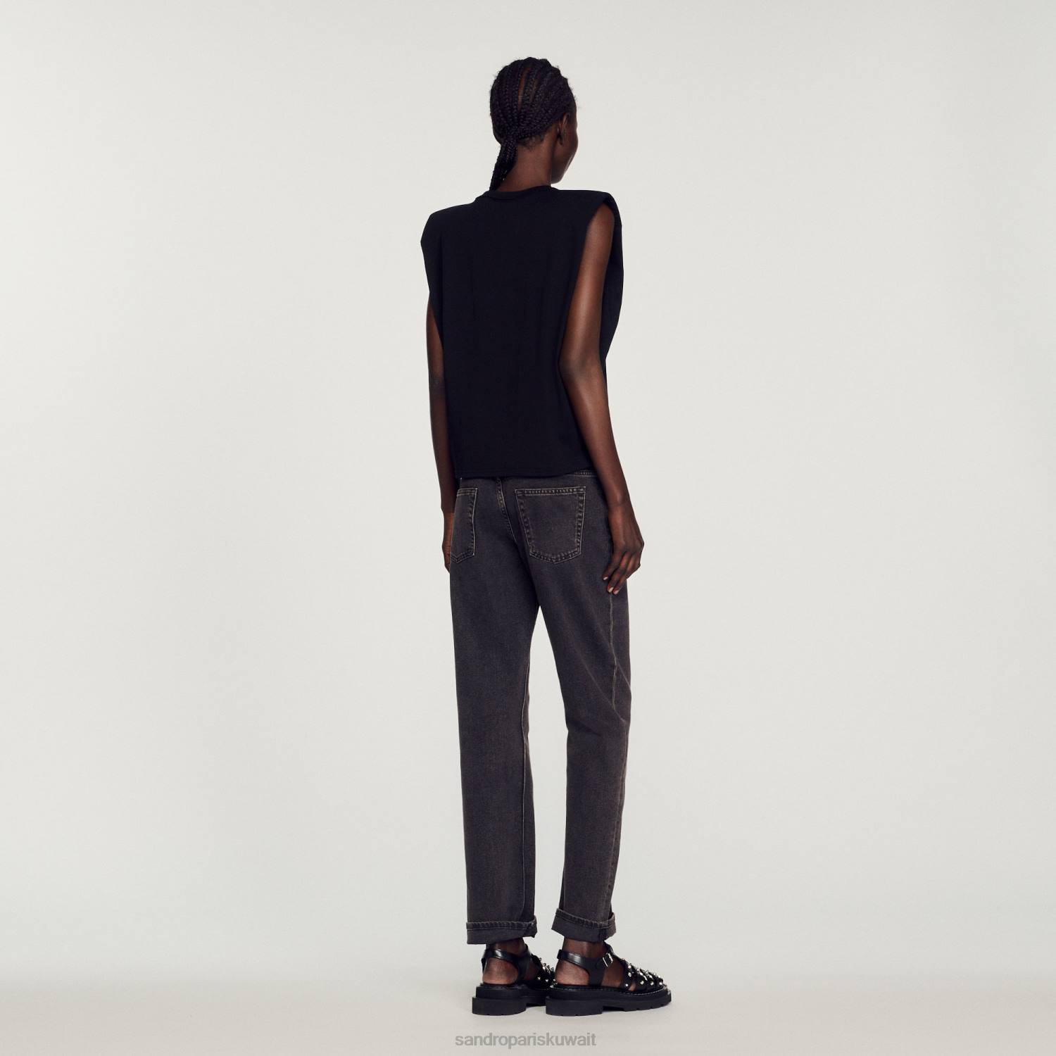 ثياب Sandro Paris حجر الراين دمعة تي شيرت أسود نحيف ZJ00111