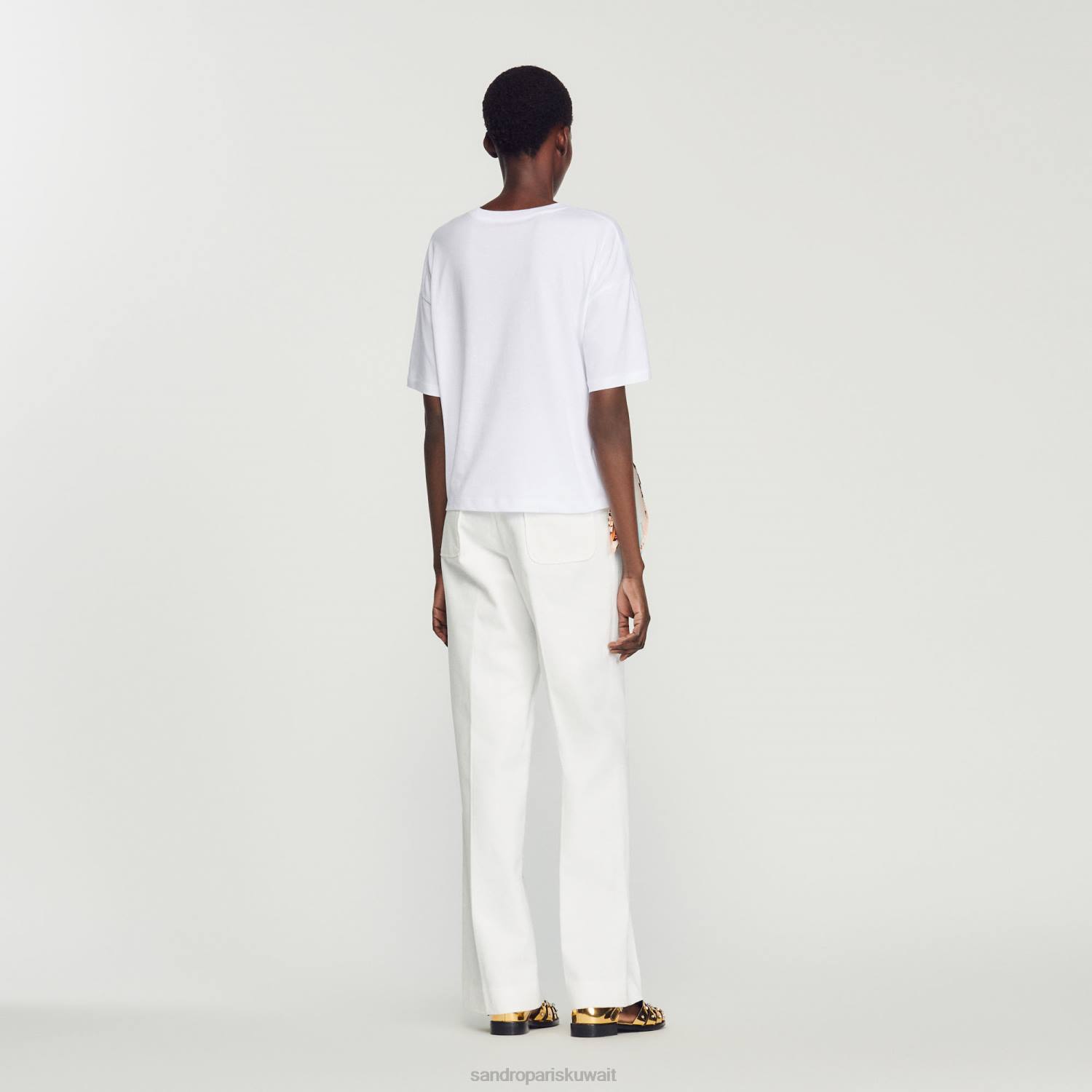 ثياب Sandro Paris تي شيرت وشاح برتقالي/وردي نحيف ZJ00115