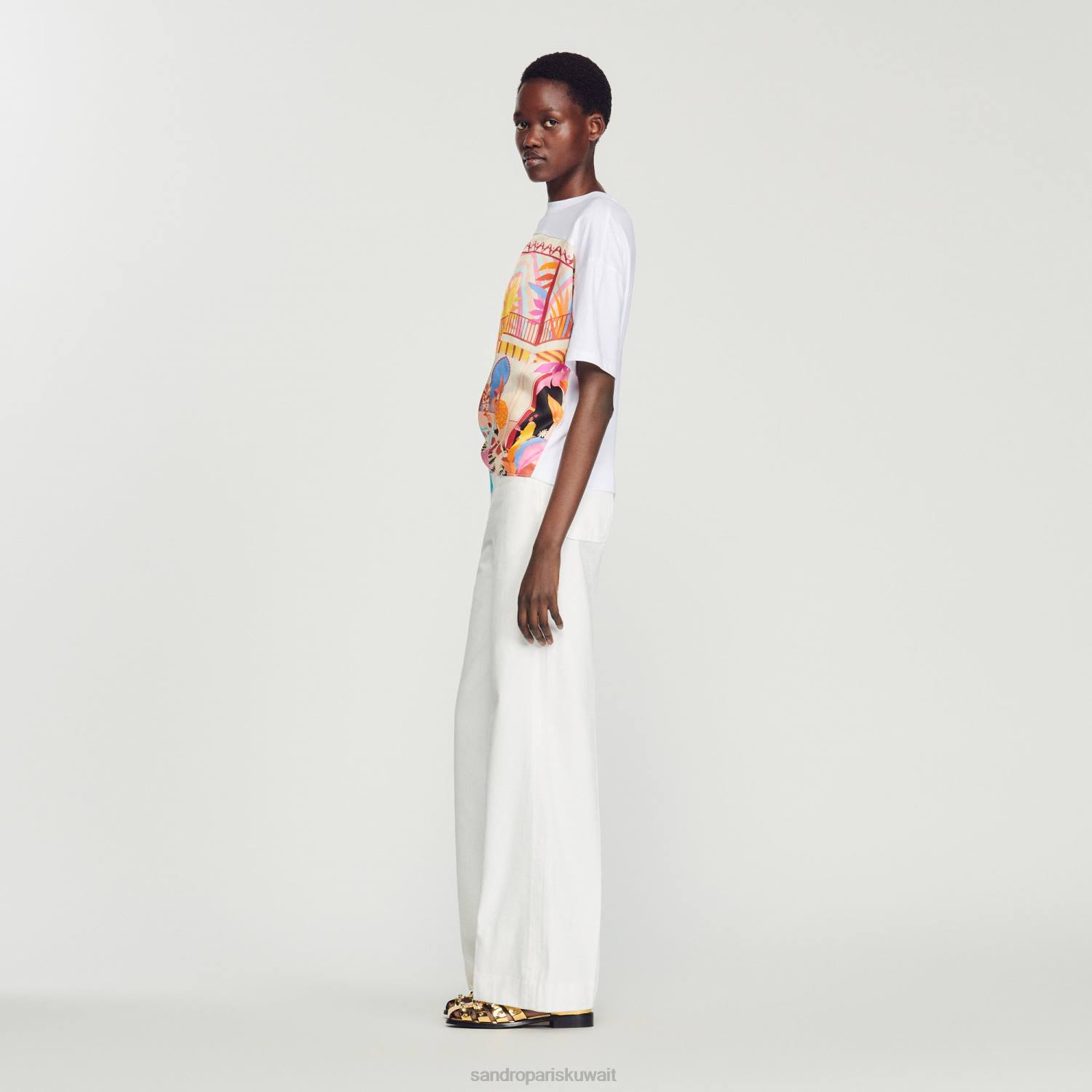 ثياب Sandro Paris تي شيرت وشاح برتقالي/وردي نحيف ZJ00115