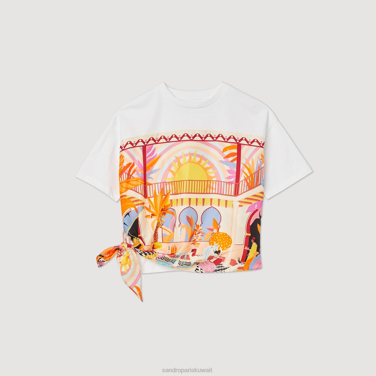 ثياب Sandro Paris تي شيرت وشاح برتقالي/وردي نحيف ZJ00115