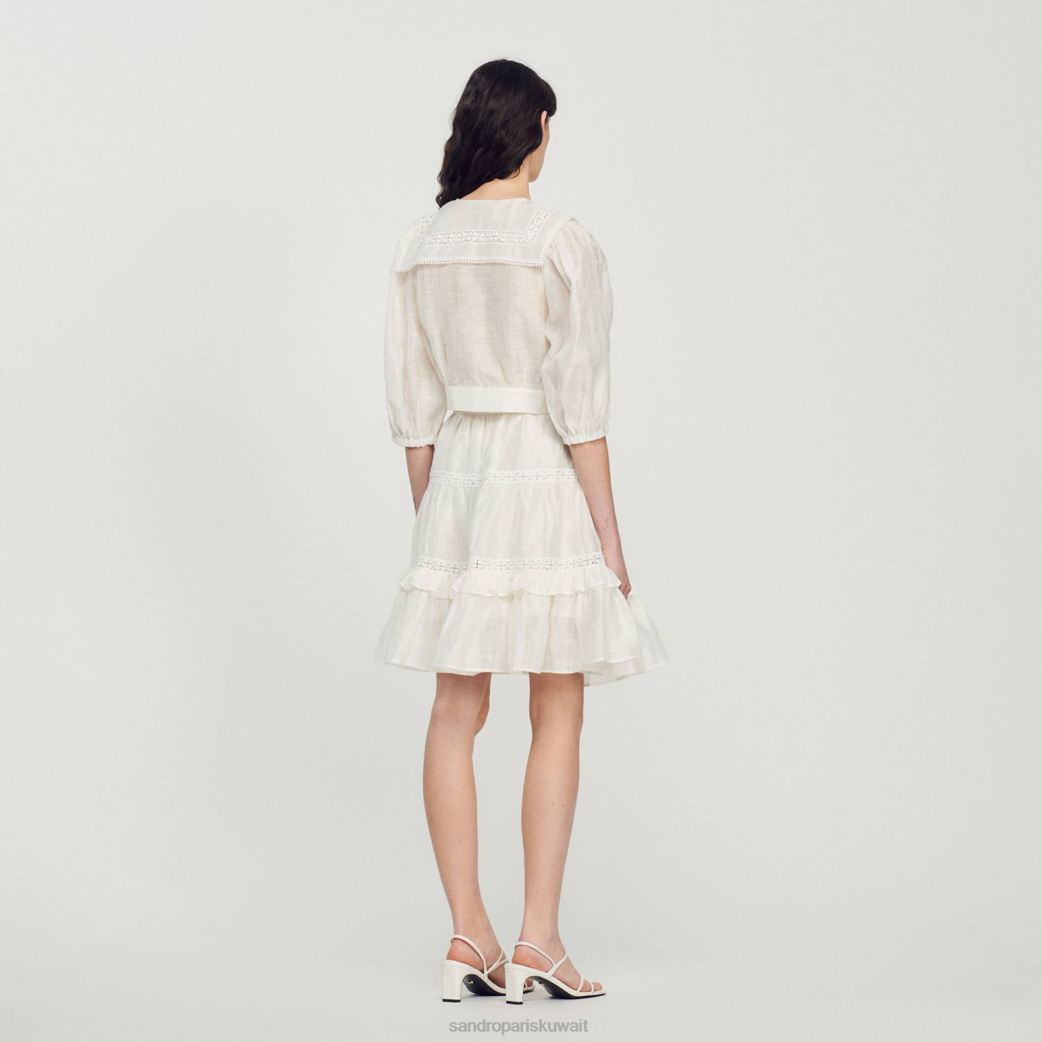 ثياب Sandro Paris قميص بياقة دانتيل أبيض نحيف ZJ00116