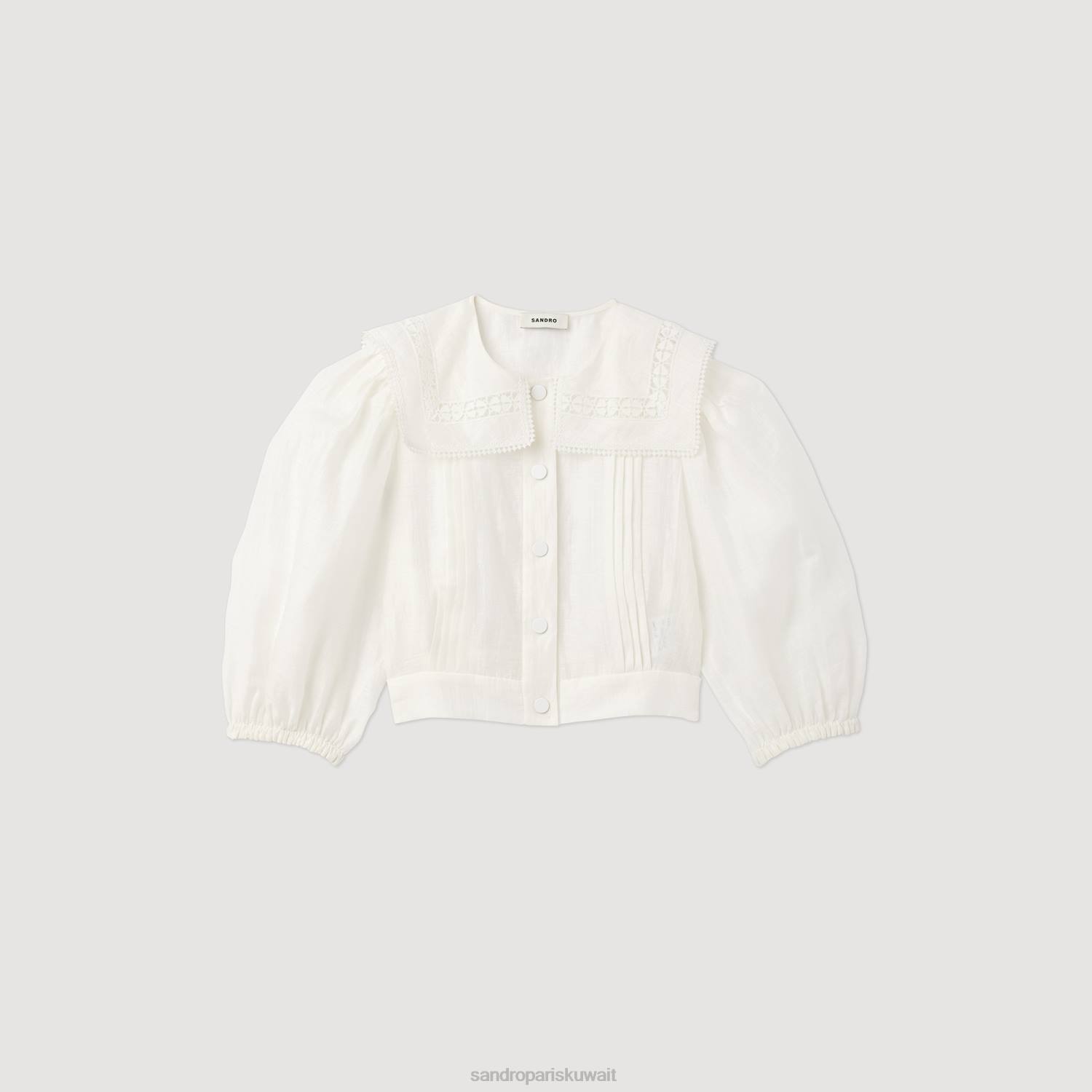 ثياب Sandro Paris قميص بياقة دانتيل أبيض نحيف ZJ00116