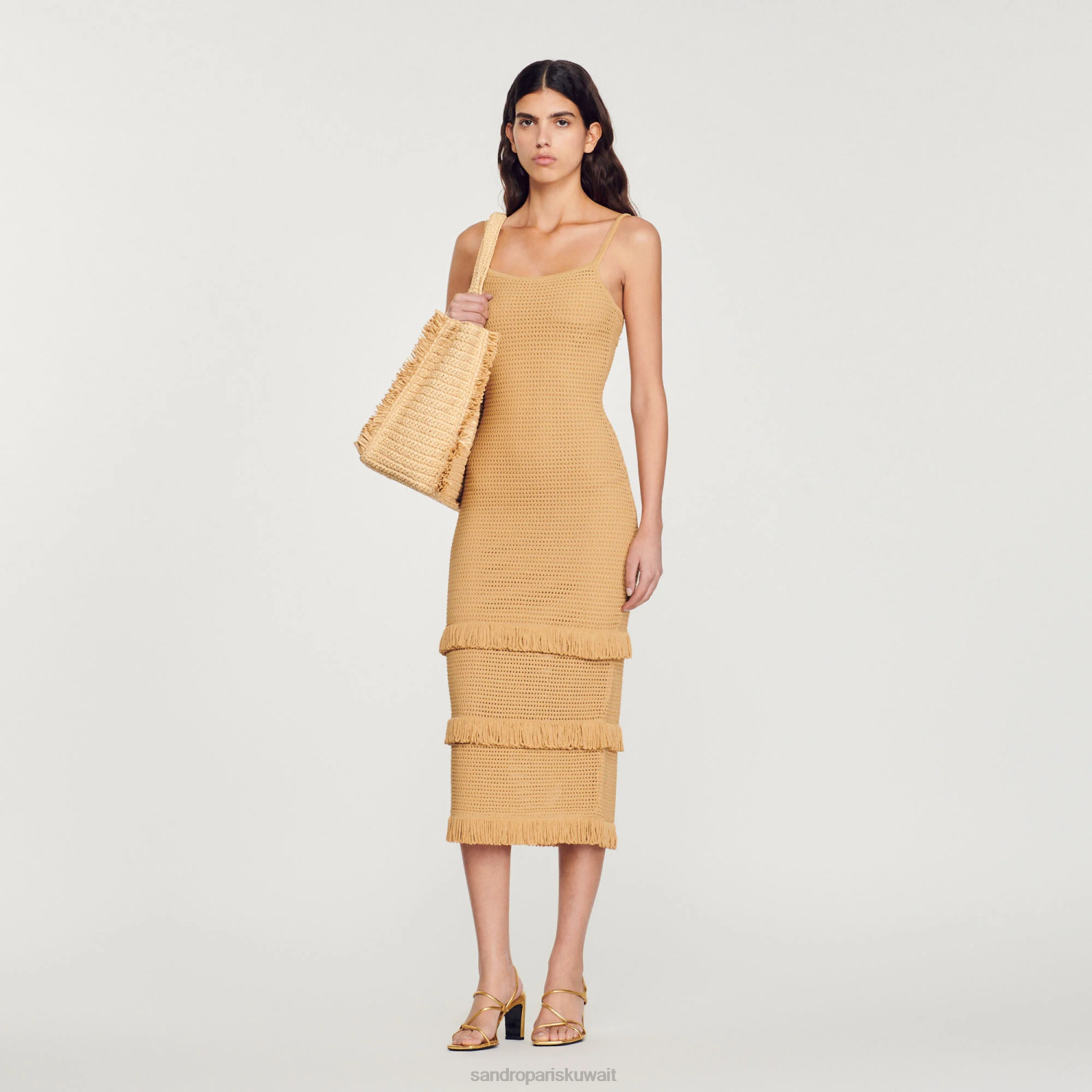ثياب Sandro Paris فستان ميدي محبوك جمل نحيف ZJ00118