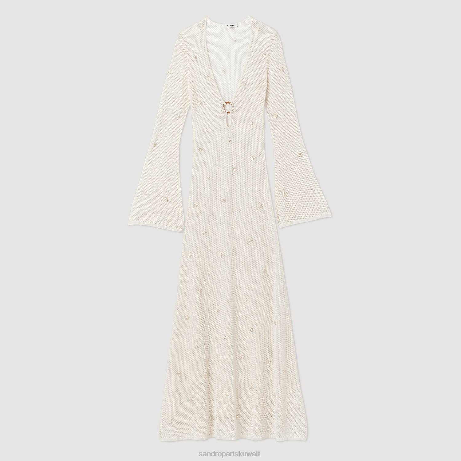 ثياب Sandro Paris فستان طويل شبكي مزين بالترتر بيج فاتح نحيف ZJ00122