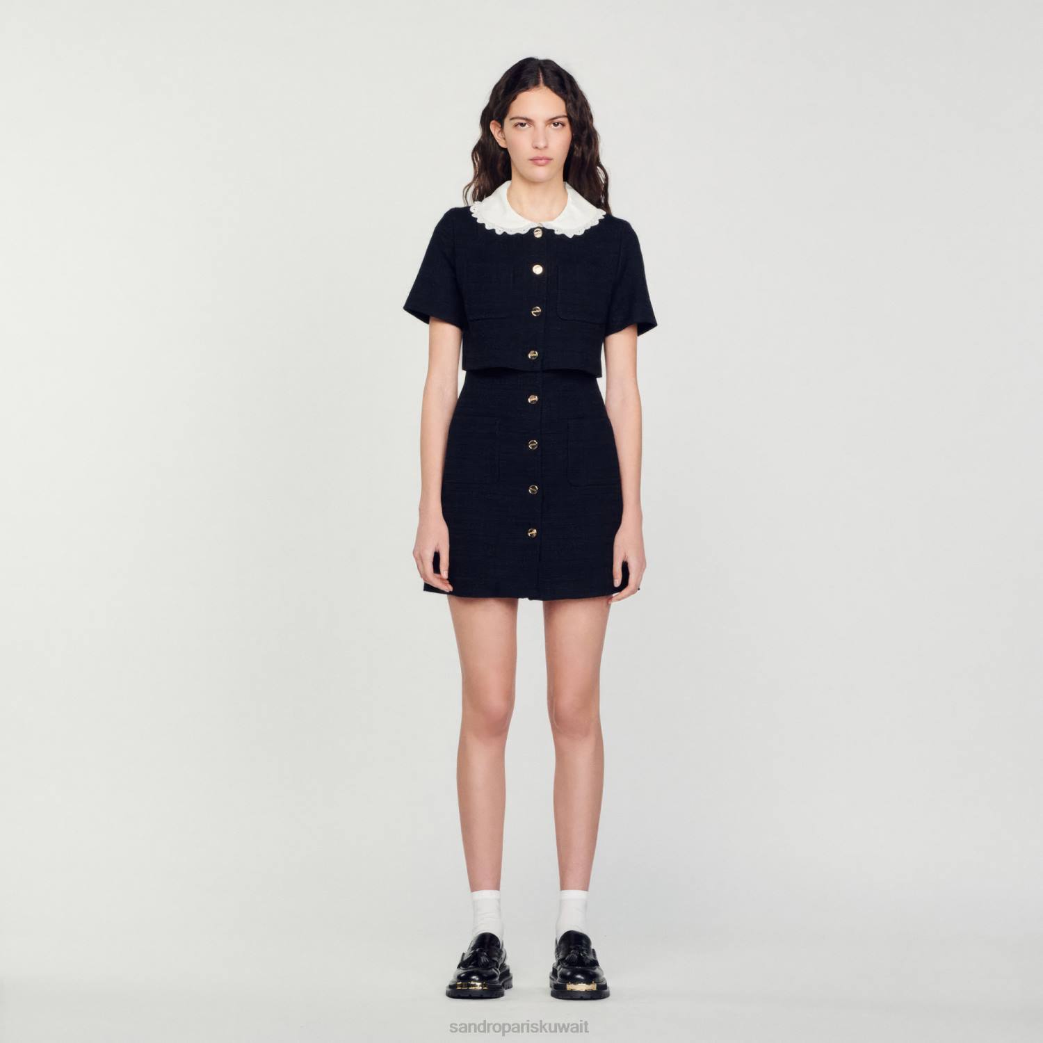 ثياب Sandro Paris فستان تويد قصير أسود نحيف ZJ00124