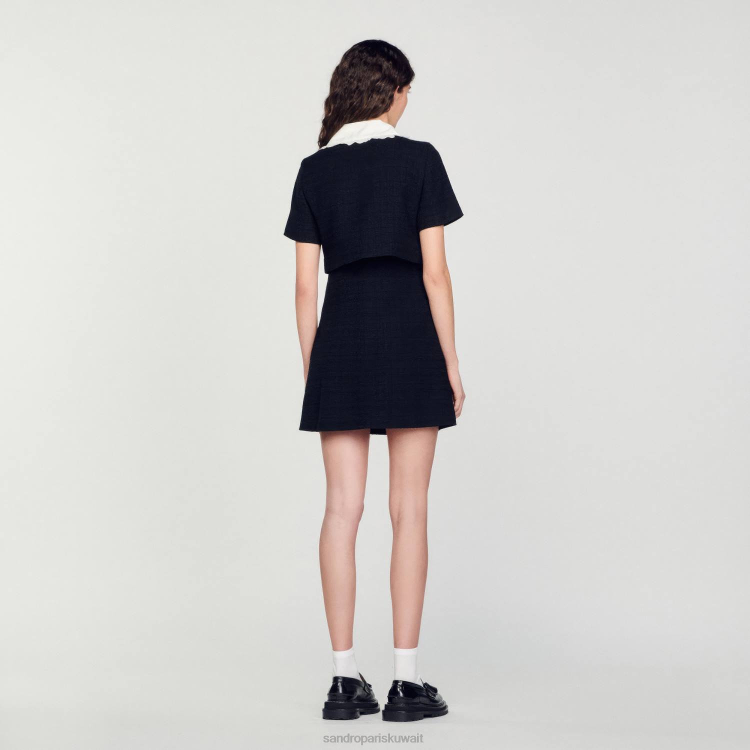 ثياب Sandro Paris فستان تويد قصير أسود نحيف ZJ00124