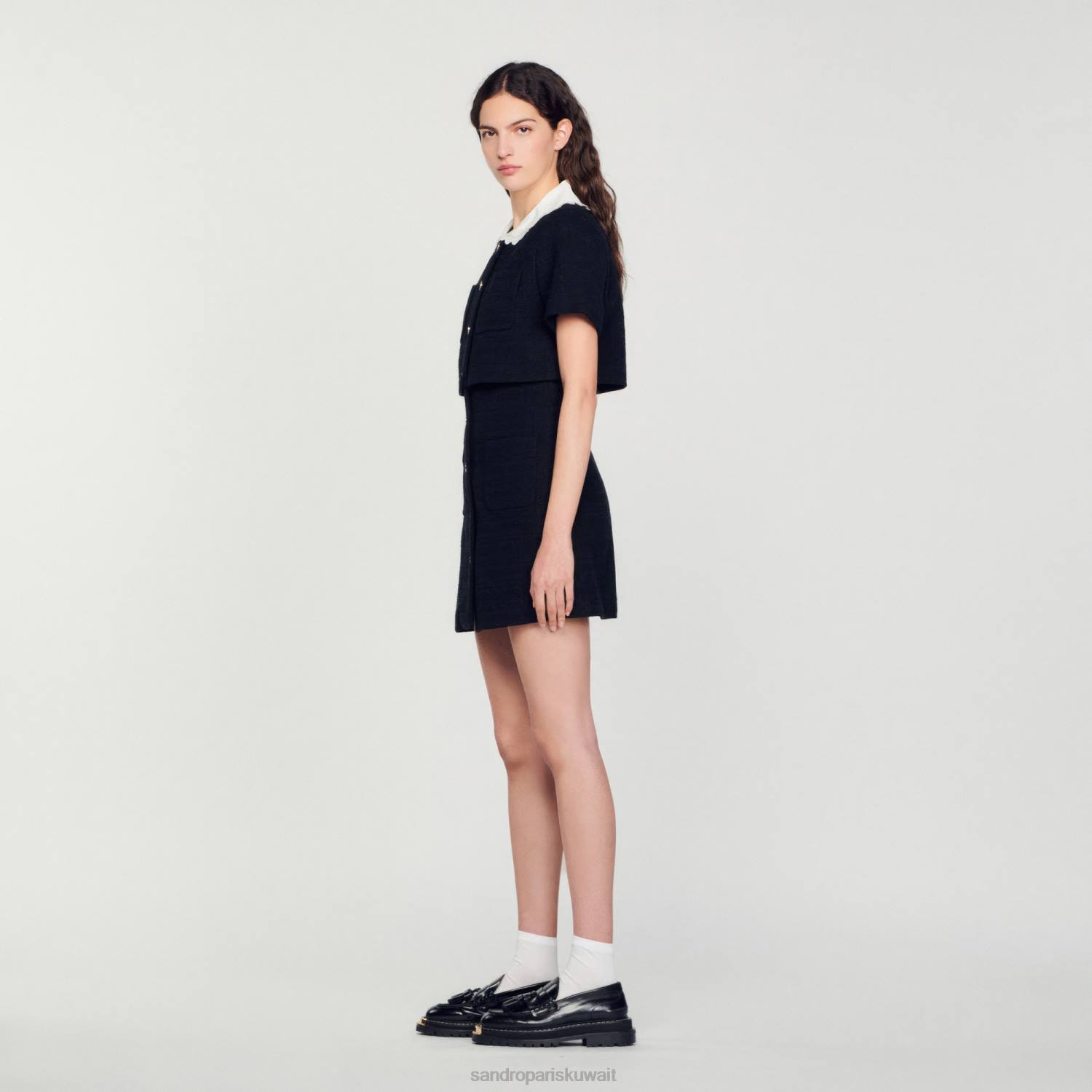 ثياب Sandro Paris فستان تويد قصير أسود نحيف ZJ00124