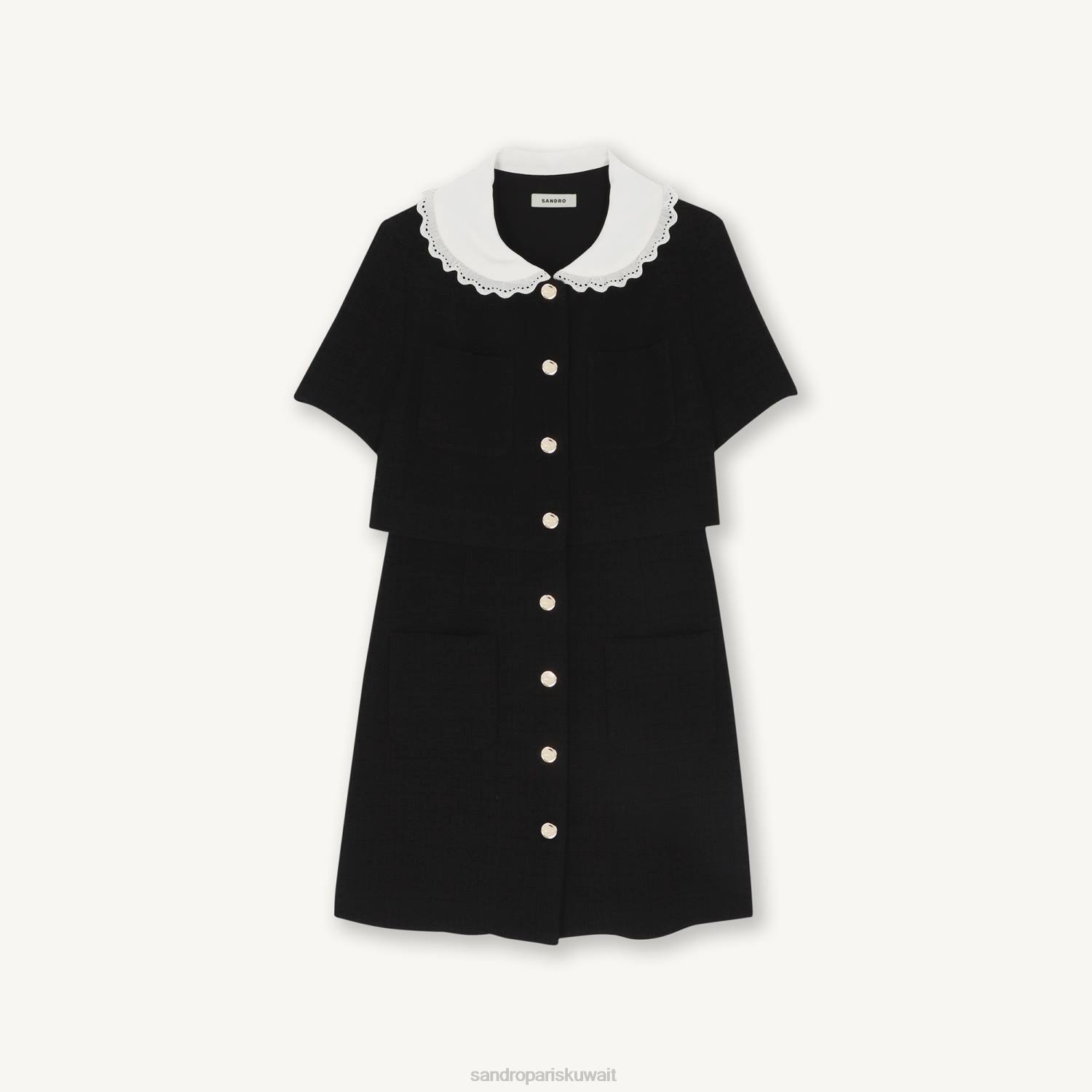 ثياب Sandro Paris فستان تويد قصير أسود نحيف ZJ00124