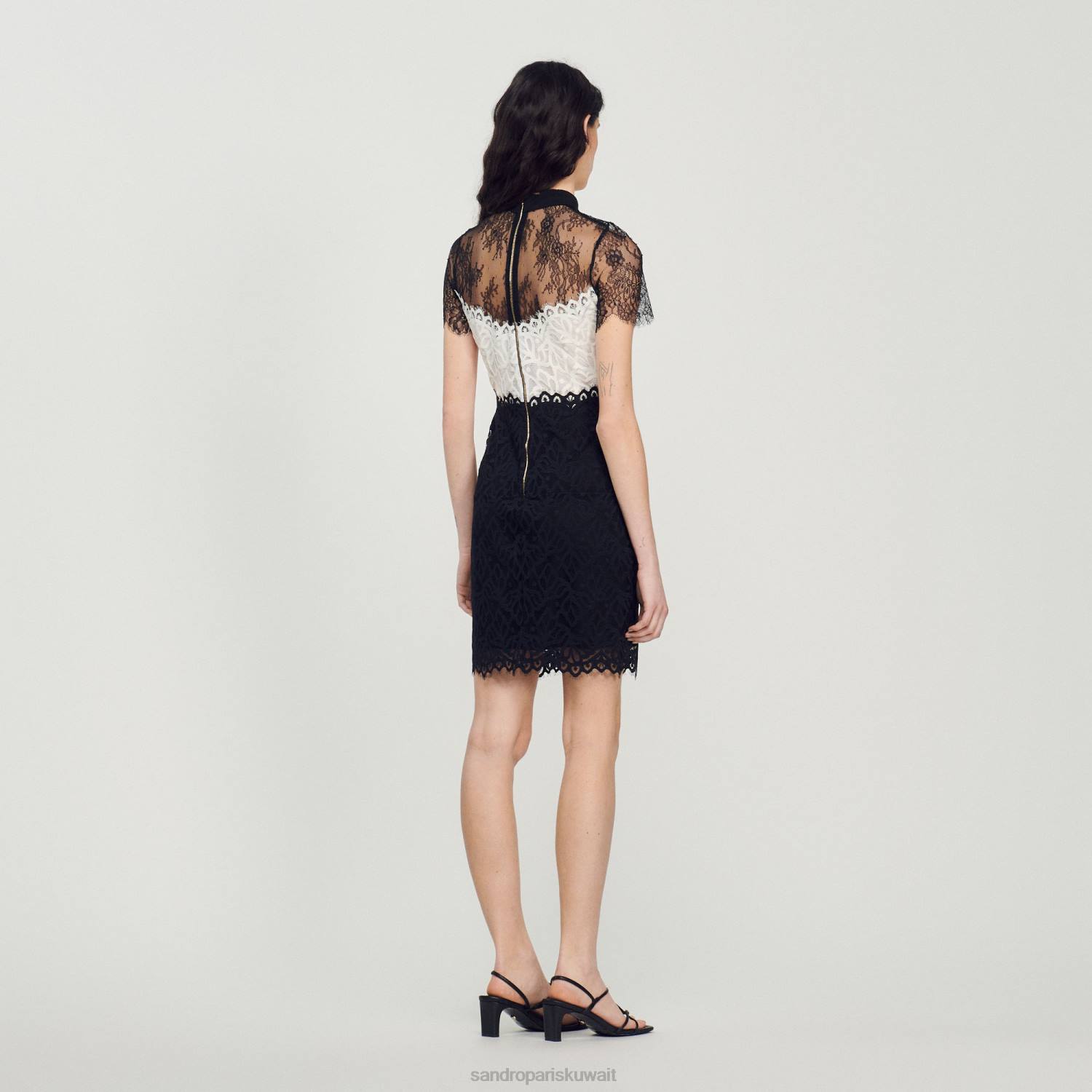 ثياب Sandro Paris فستان دانتيل بلونين بيج فاتح نحيف ZJ00125