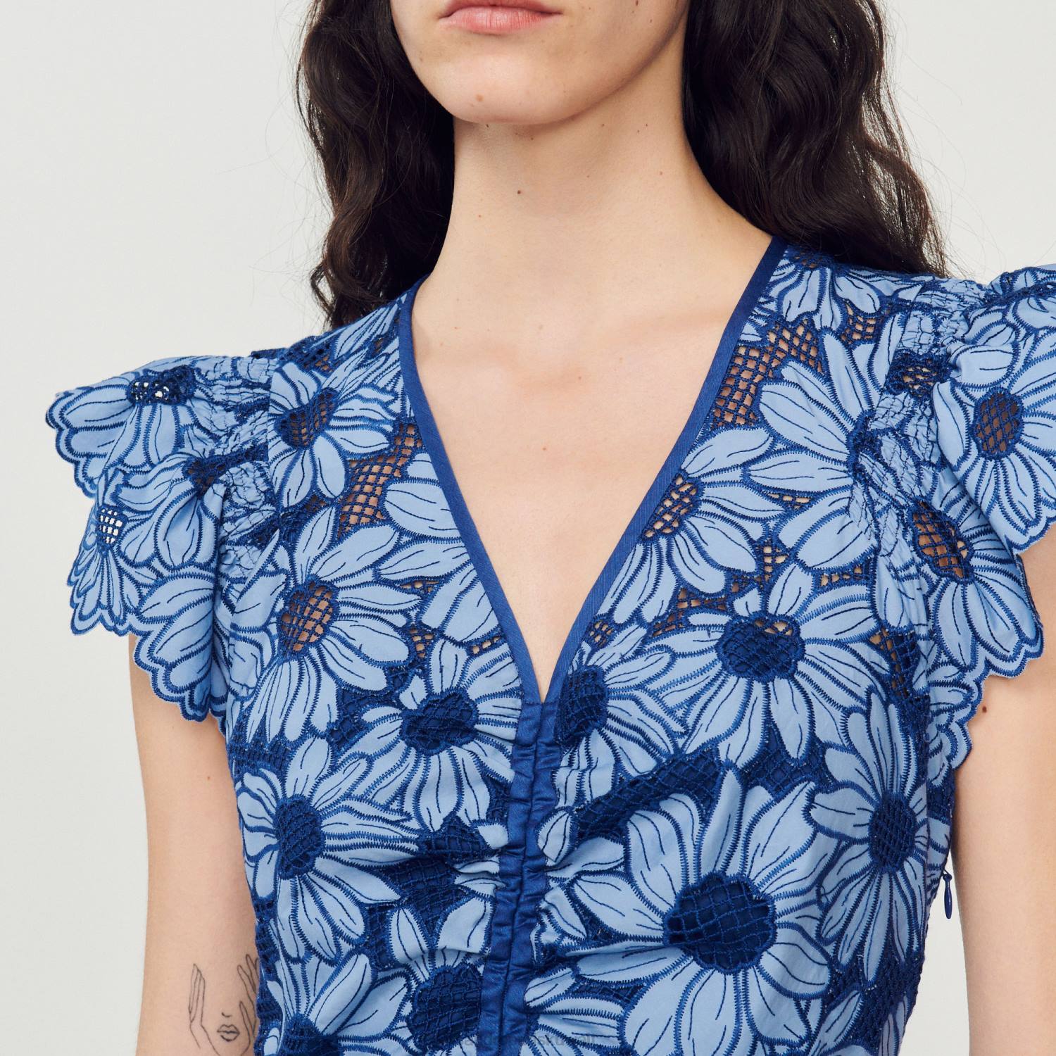 ثياب Sandro Paris فستان ديزي جبر أزرق نحيف ZJ00127