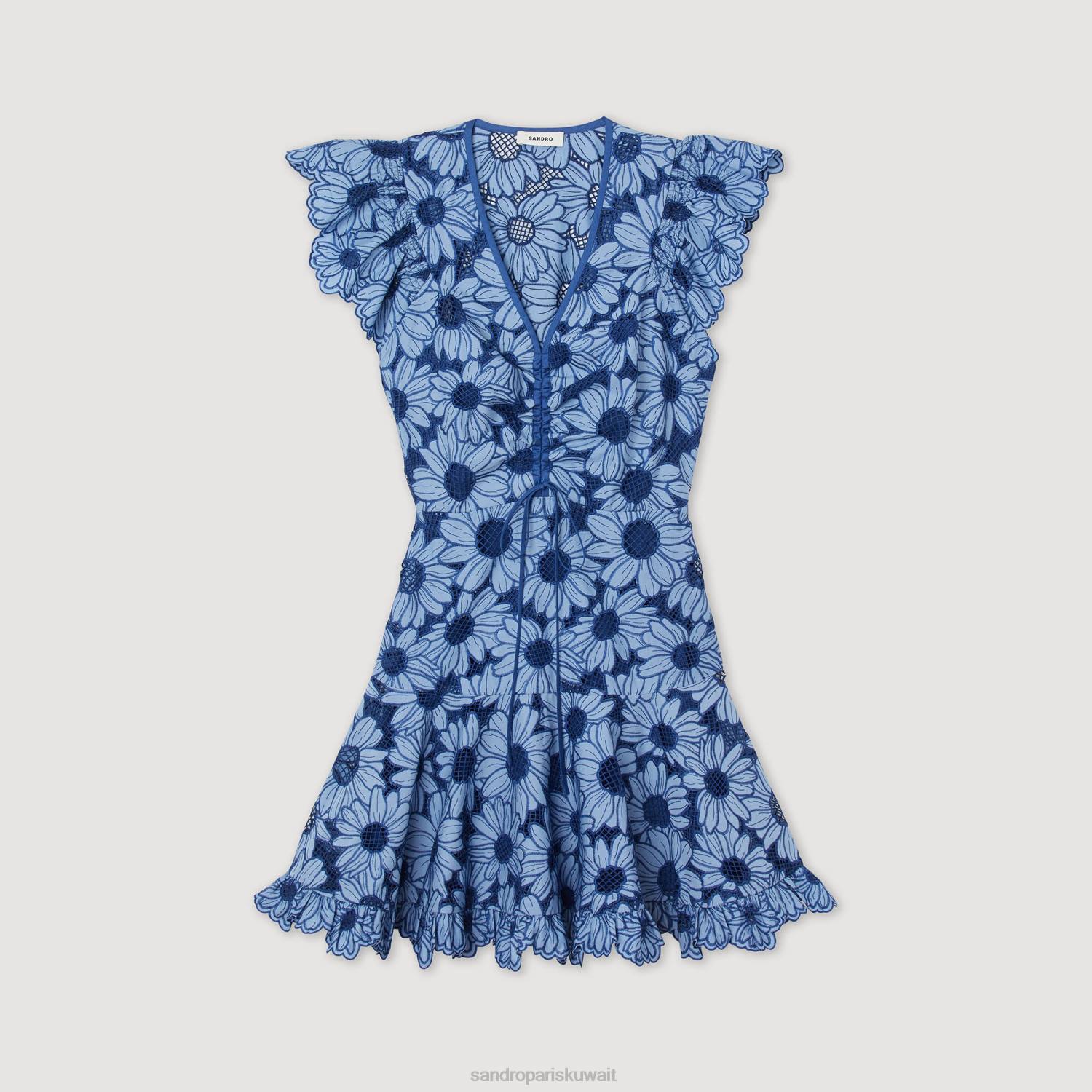 ثياب Sandro Paris فستان ديزي جبر أزرق نحيف ZJ00127