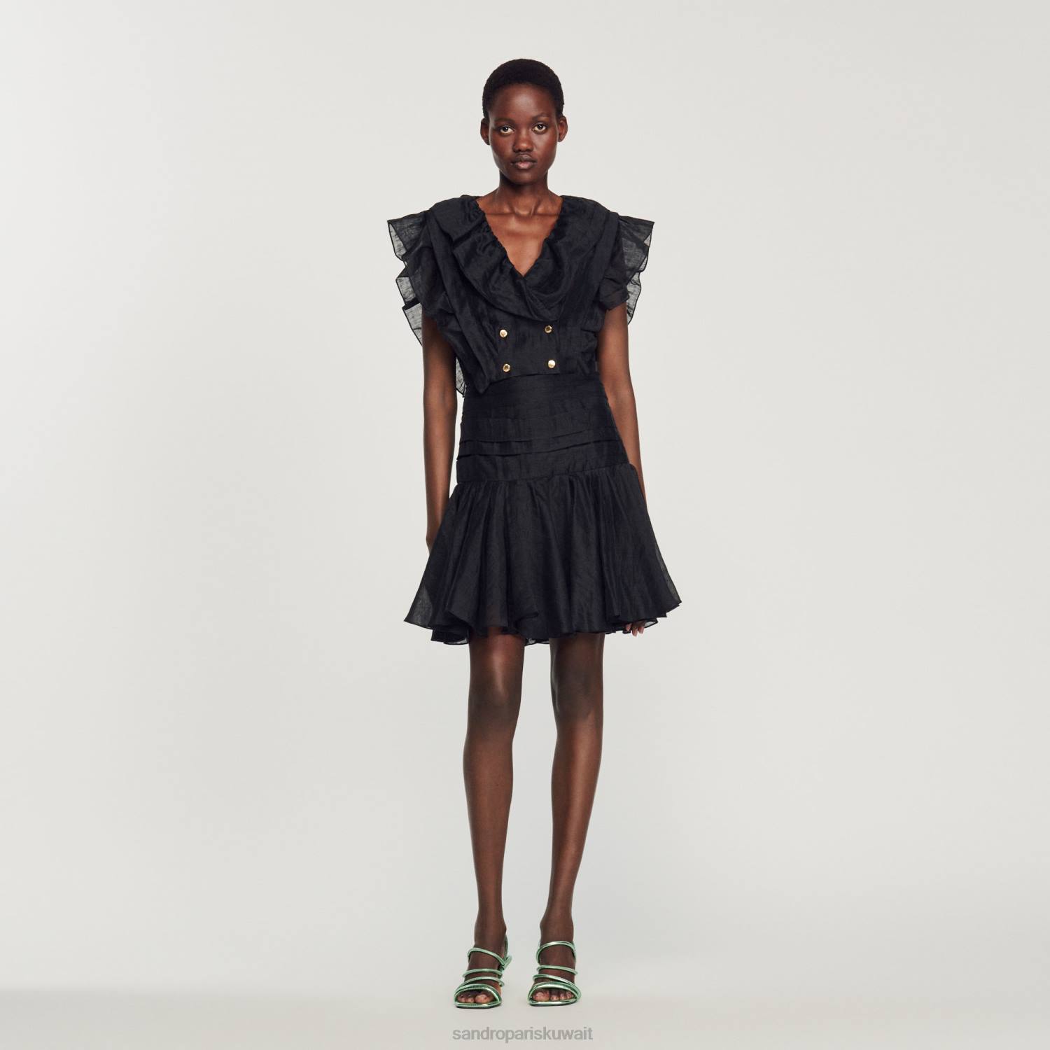 ثياب Sandro Paris كشكش أعلى المحاصيل أسود نحيف ZJ00131