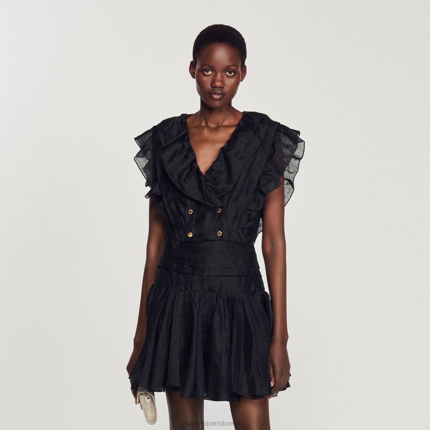 ثياب Sandro Paris كشكش أعلى المحاصيل أسود نحيف ZJ00131