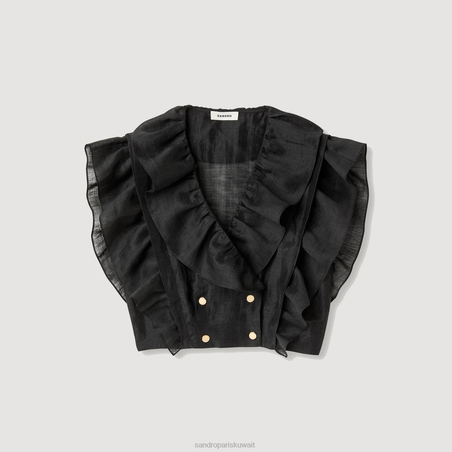 ثياب Sandro Paris كشكش أعلى المحاصيل أسود نحيف ZJ00131