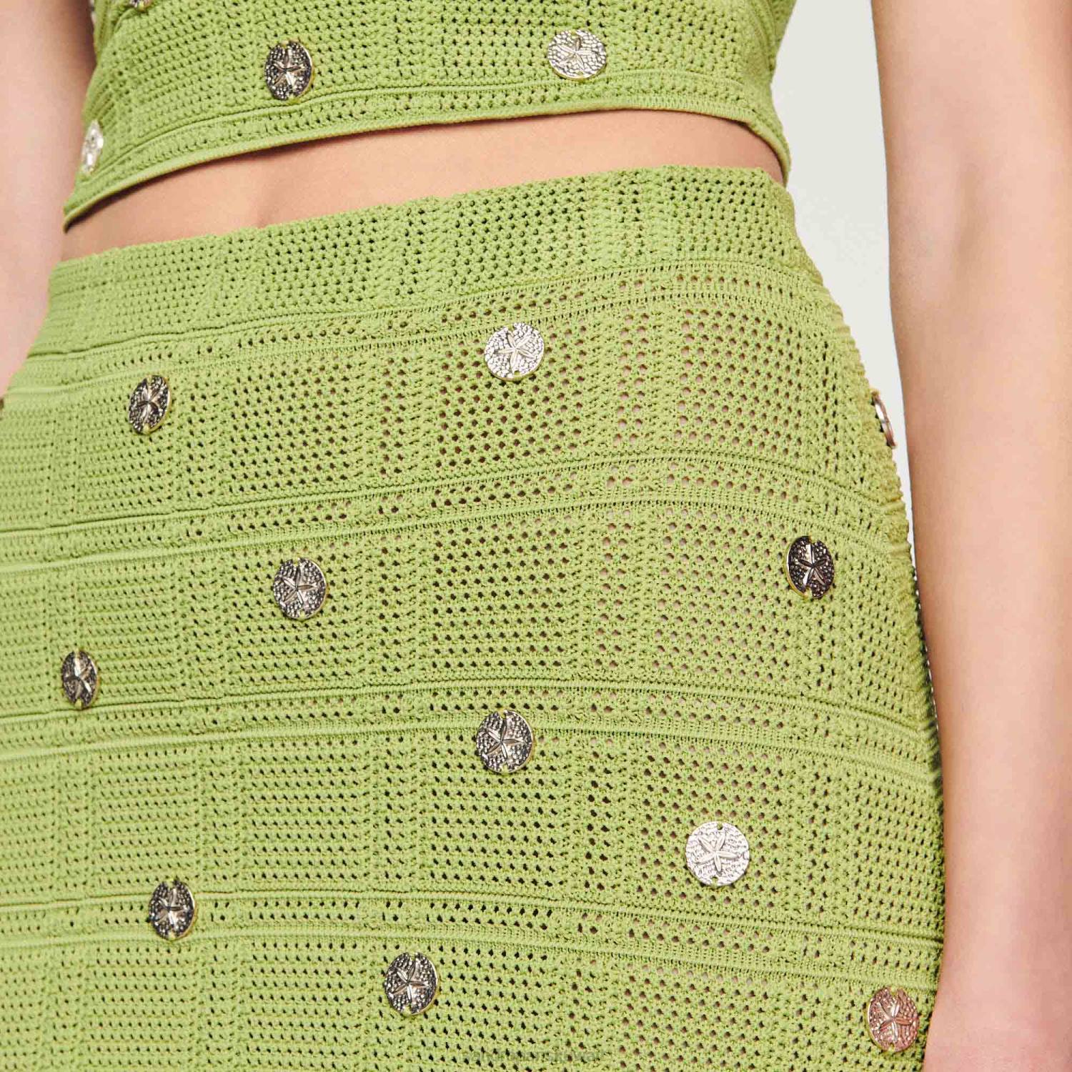 ثياب Sandro Paris تنورة متماسكة مهدب أخضر زيتوني نحيف ZJ00133