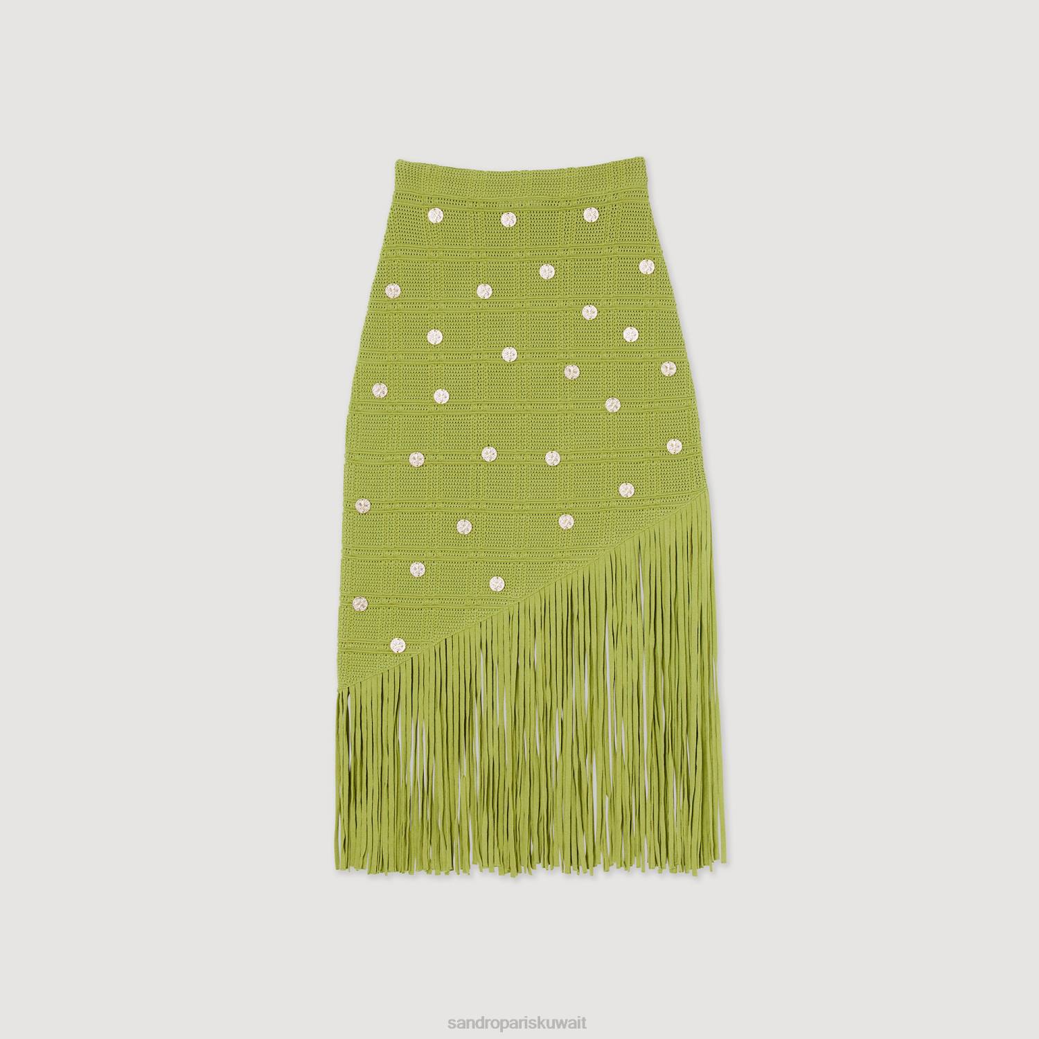 ثياب Sandro Paris تنورة متماسكة مهدب أخضر زيتوني نحيف ZJ00133