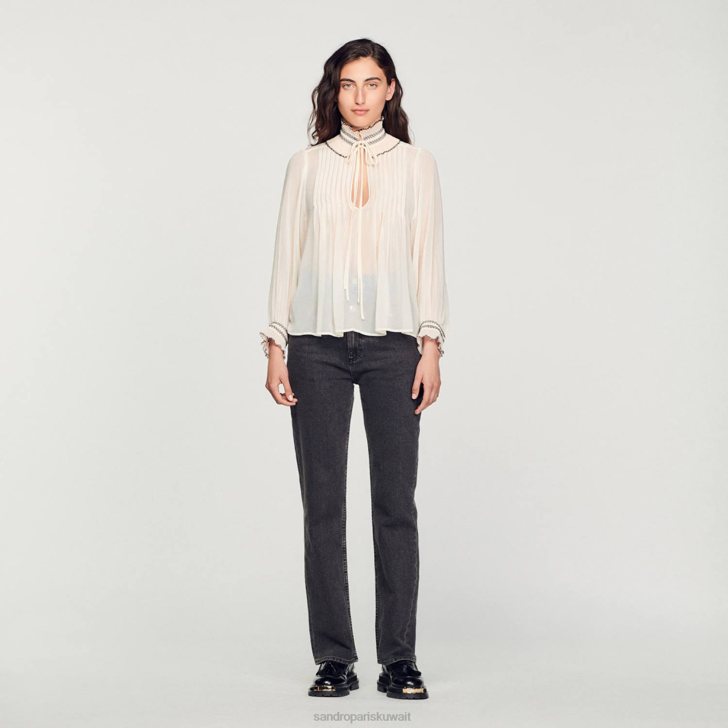 ثياب Sandro Paris أعلى الشيفون ناقص نحيف ZJ00134
