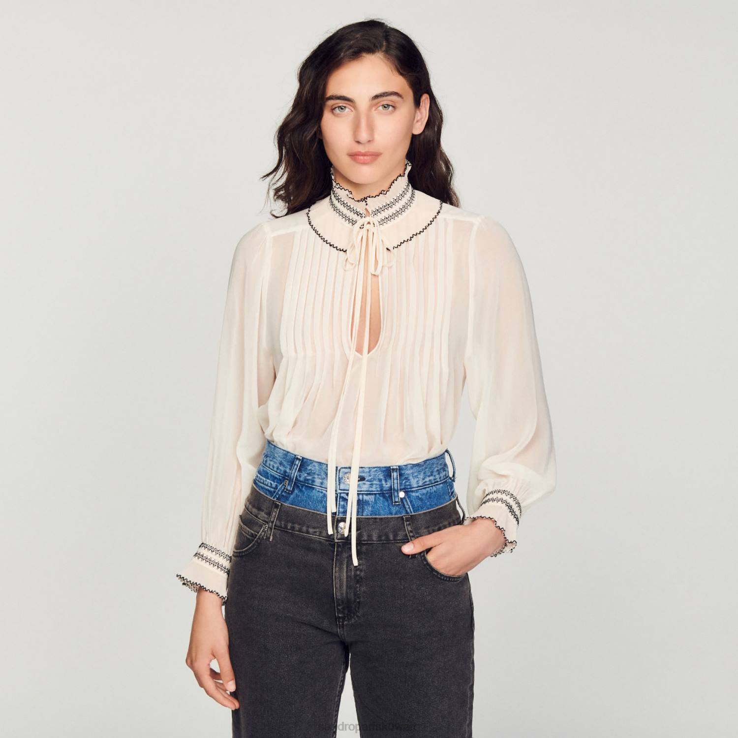 ثياب Sandro Paris أعلى الشيفون ناقص نحيف ZJ00134