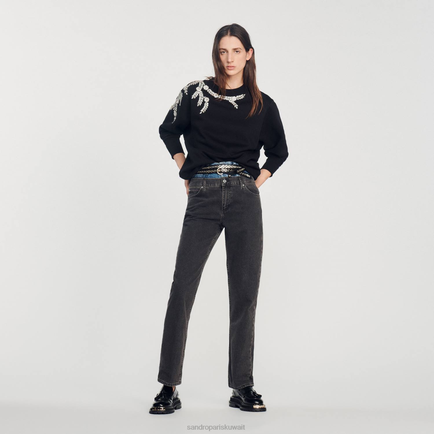 ثياب Sandro Paris سترة مزخرفة أسود نحيف ZJ00135