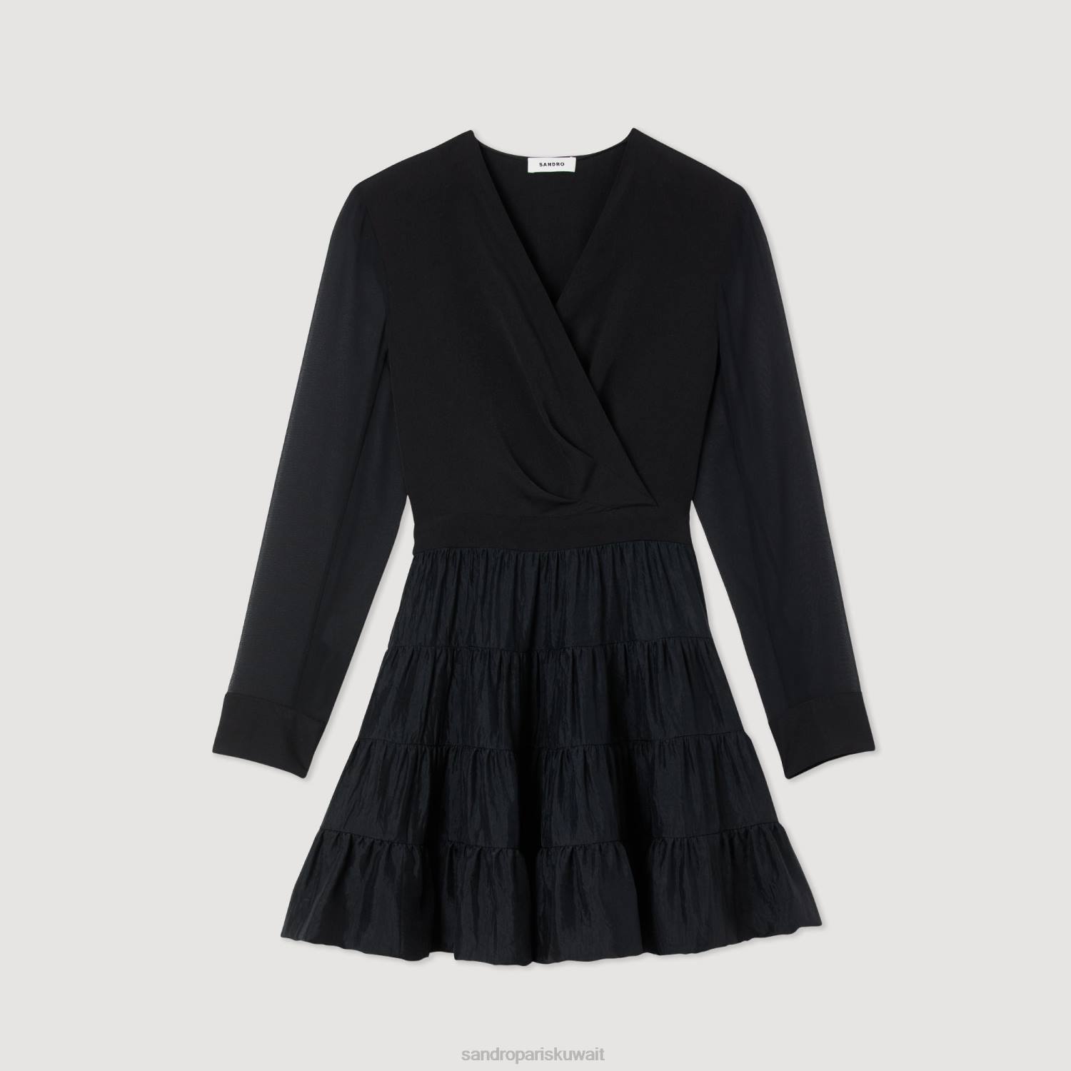 ثياب Sandro Paris فستان قصير منسوج بقماش مزدوج أسود نحيف ZJ00136