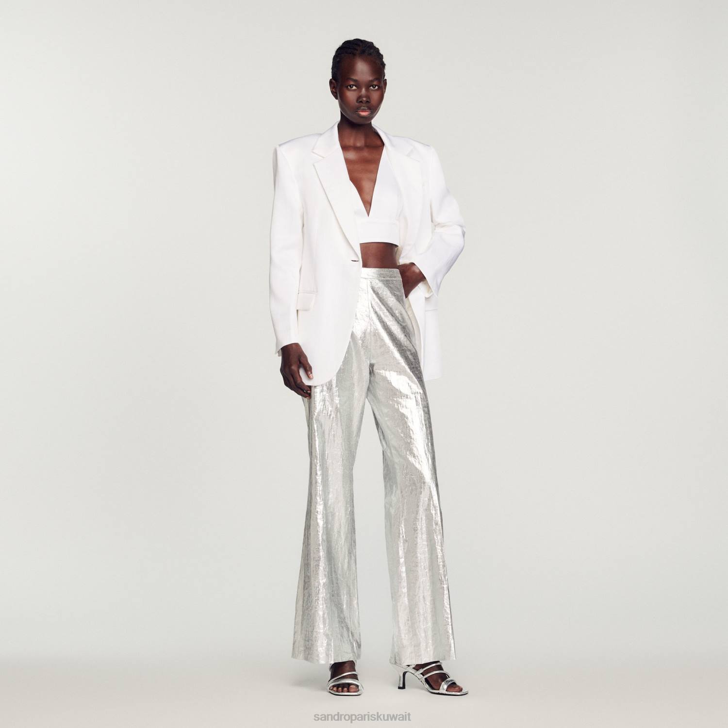 ثياب Sandro Paris سترة مصممة أبيض نحيف ZJ00140