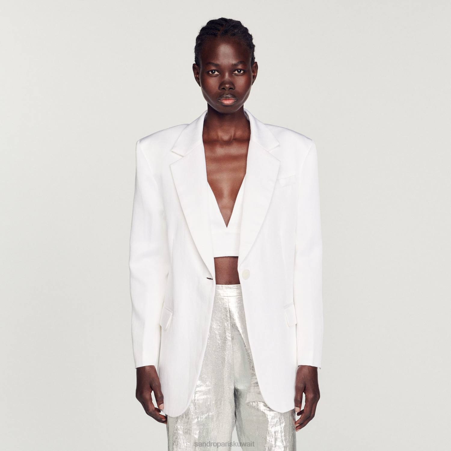ثياب Sandro Paris سترة مصممة أبيض نحيف ZJ00140