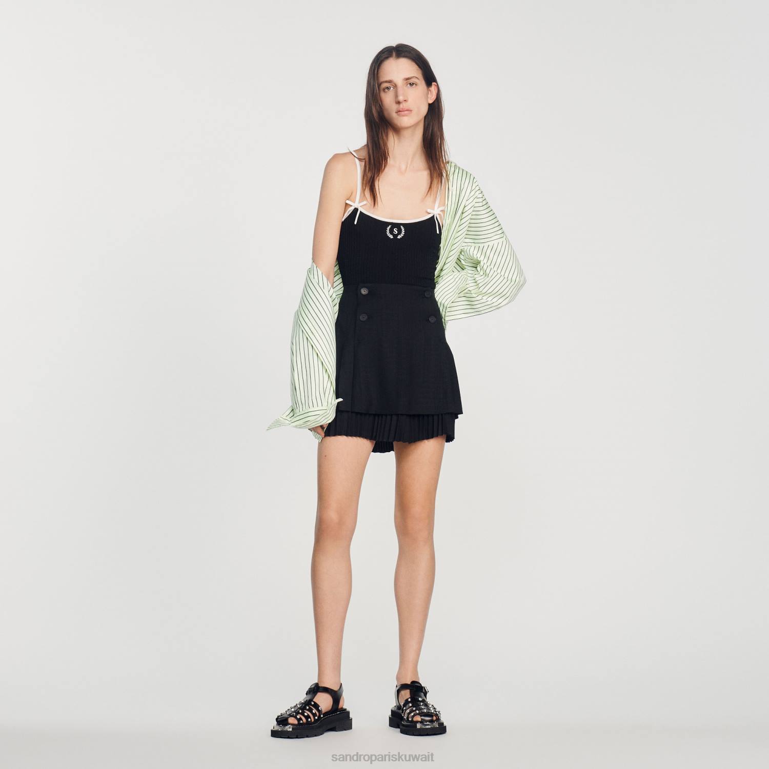 ثياب Sandro Paris بدلة محبوكة أسود نحيف ZJ00141