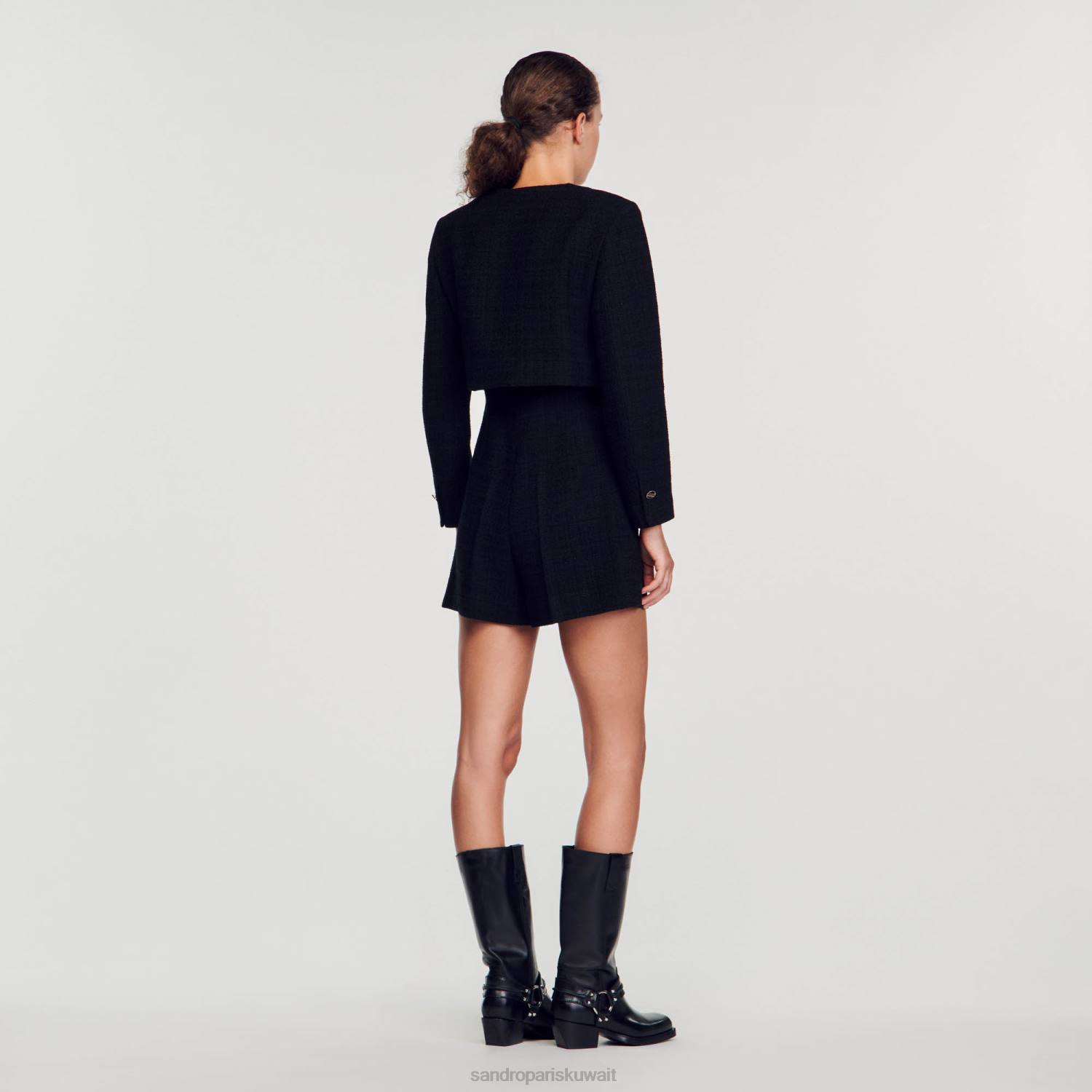 ثياب Sandro Paris بدلة تويد أسود نحيف ZJ00143