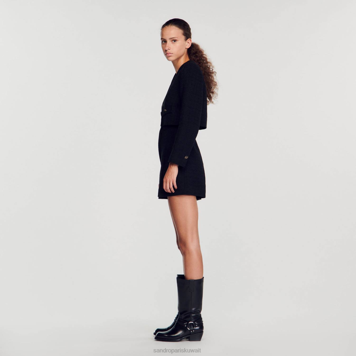 ثياب Sandro Paris بدلة تويد أسود نحيف ZJ00143