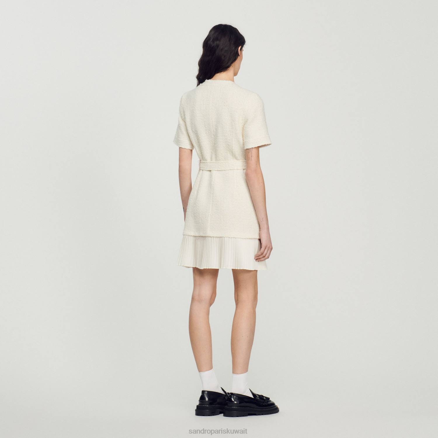 ثياب Sandro Paris فستان بمعطف من الصوف بتأثير التويد بيج فاتح نحيف ZJ00144