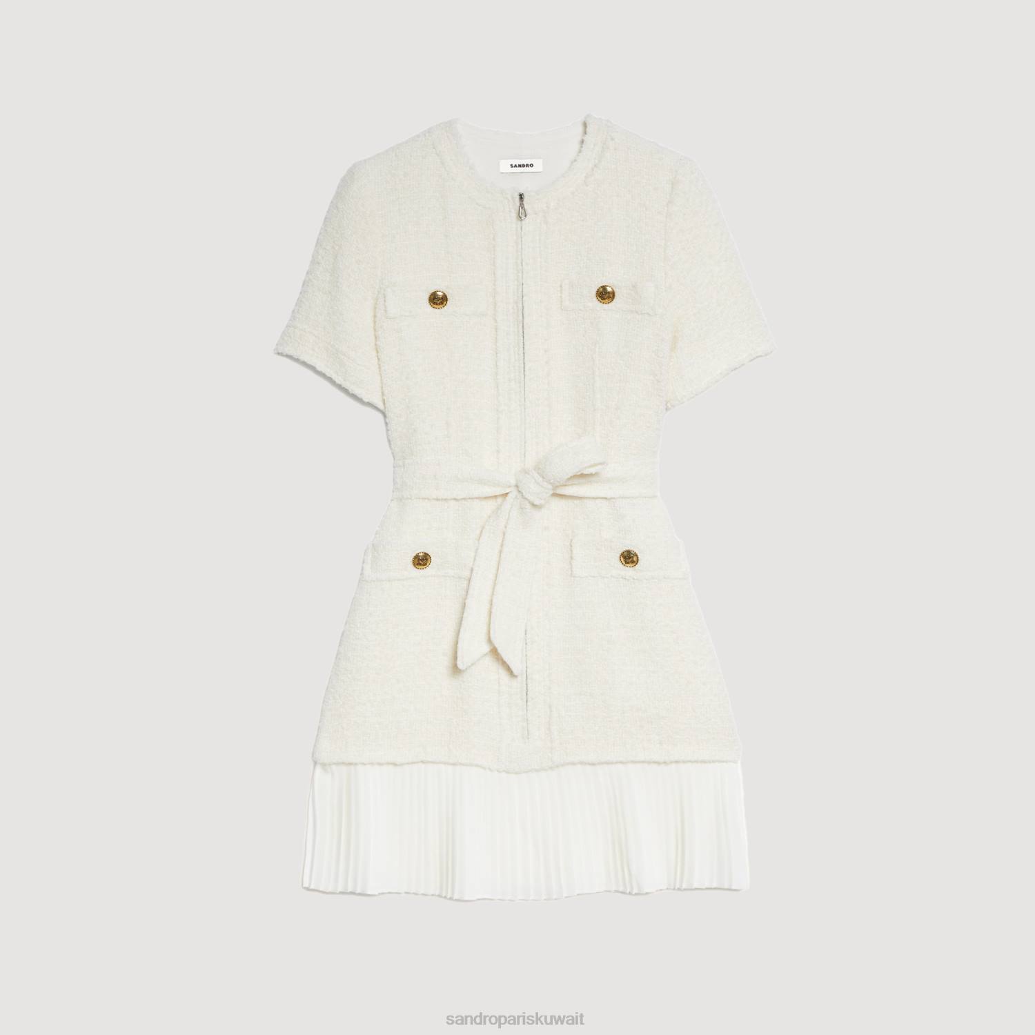 ثياب Sandro Paris فستان بمعطف من الصوف بتأثير التويد بيج فاتح نحيف ZJ00144