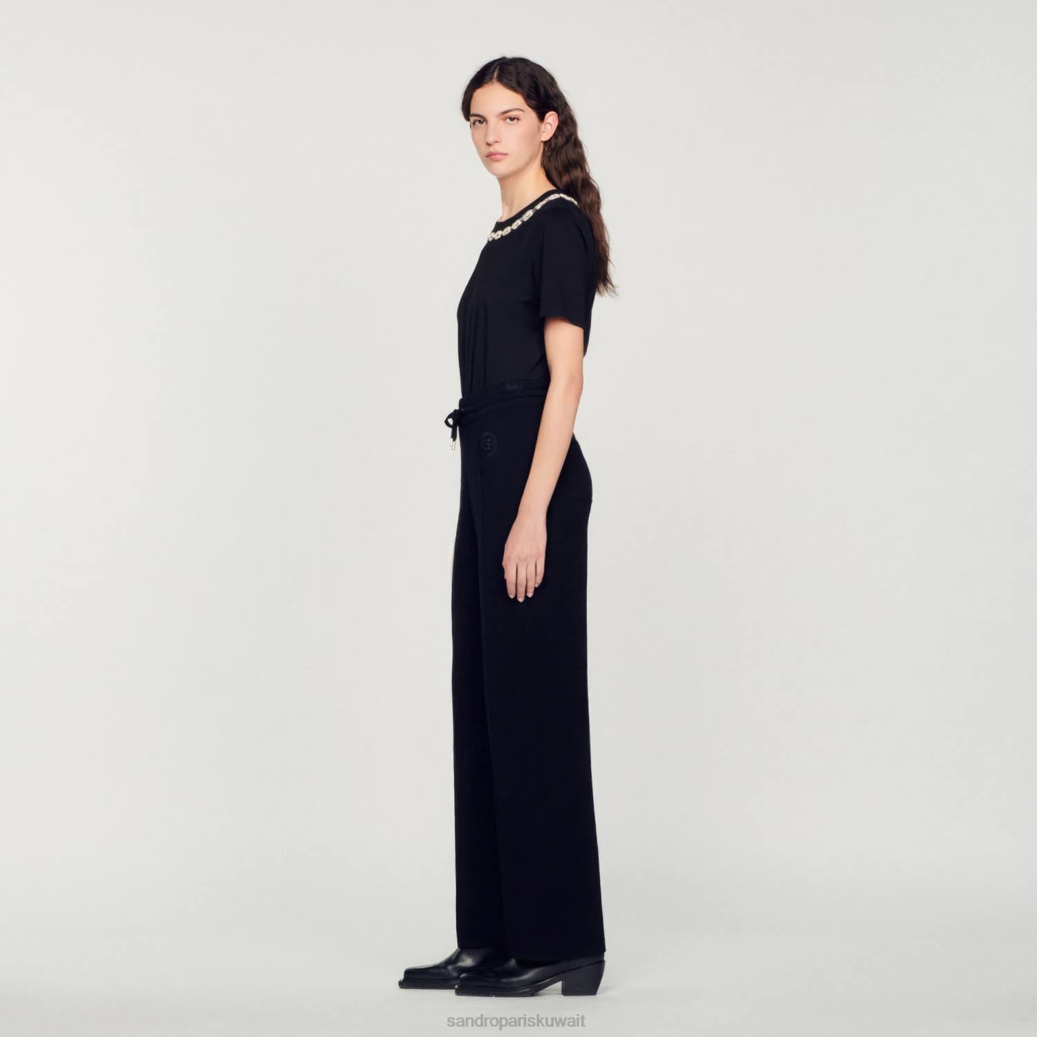 ثياب Sandro Paris بنطال محبوك بقصة مستقيمة أسود نحيف ZJ00145