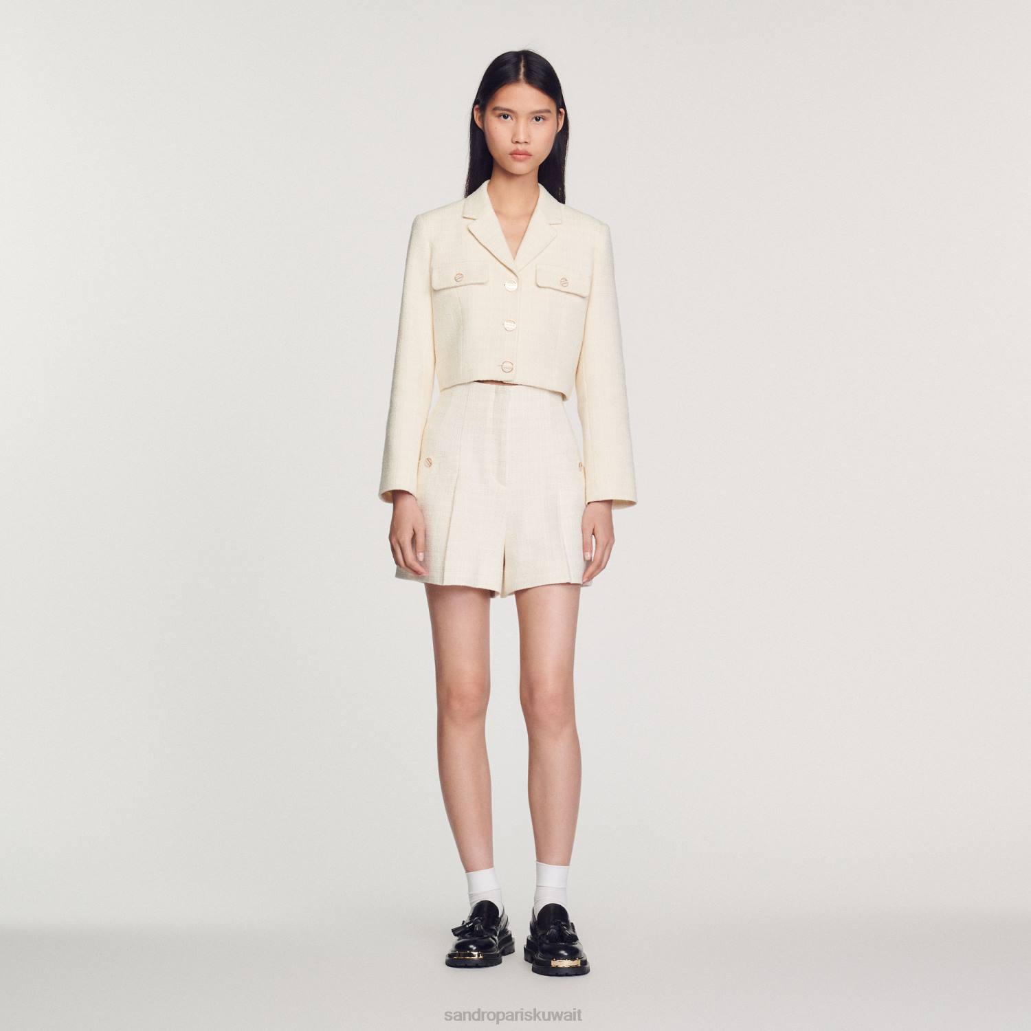 ثياب Sandro Paris تويد السراويل عالية مخصر بيج فاتح نحيف ZJ00148