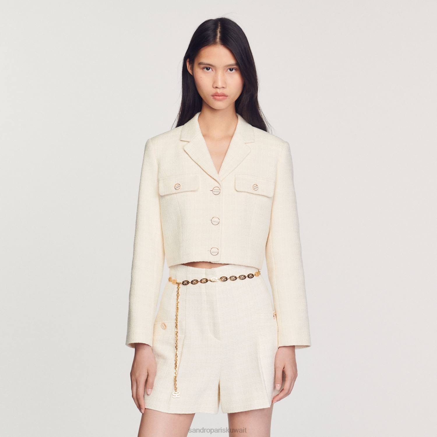 ثياب Sandro Paris تويد السراويل عالية مخصر بيج فاتح نحيف ZJ00148