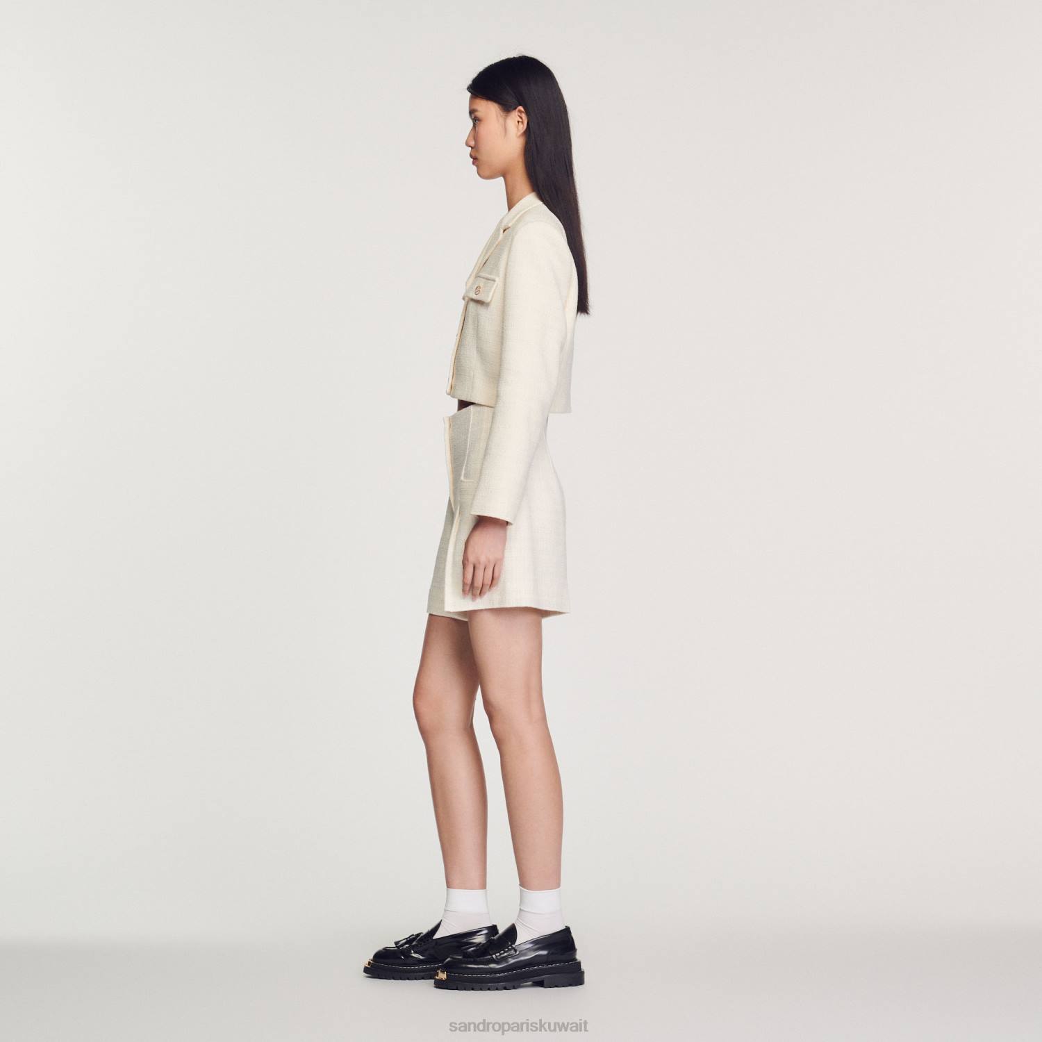 ثياب Sandro Paris تويد السراويل عالية مخصر بيج فاتح نحيف ZJ00148