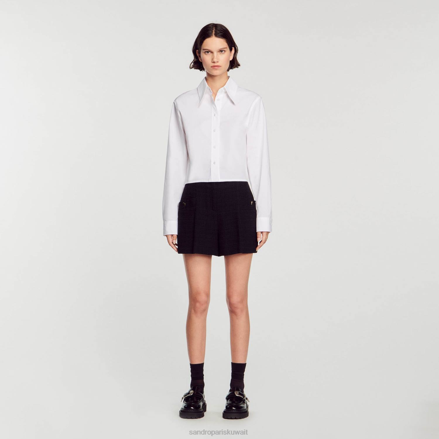 ثياب Sandro Paris تويد السراويل عالية مخصر أسود نحيف ZJ00149