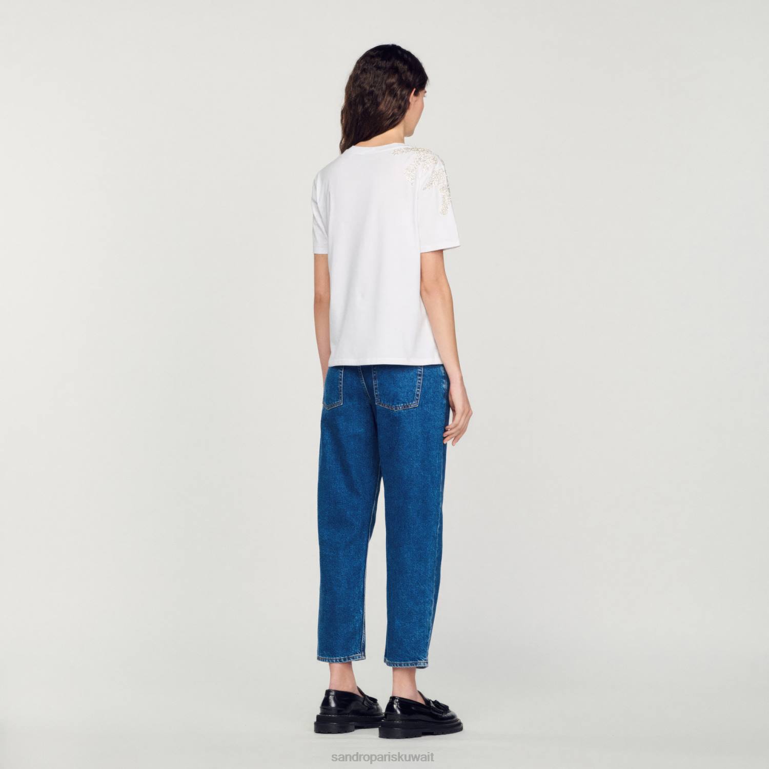 ثياب Sandro Paris تي شيرت مزين بحجر الراين أبيض نحيف ZJ00150