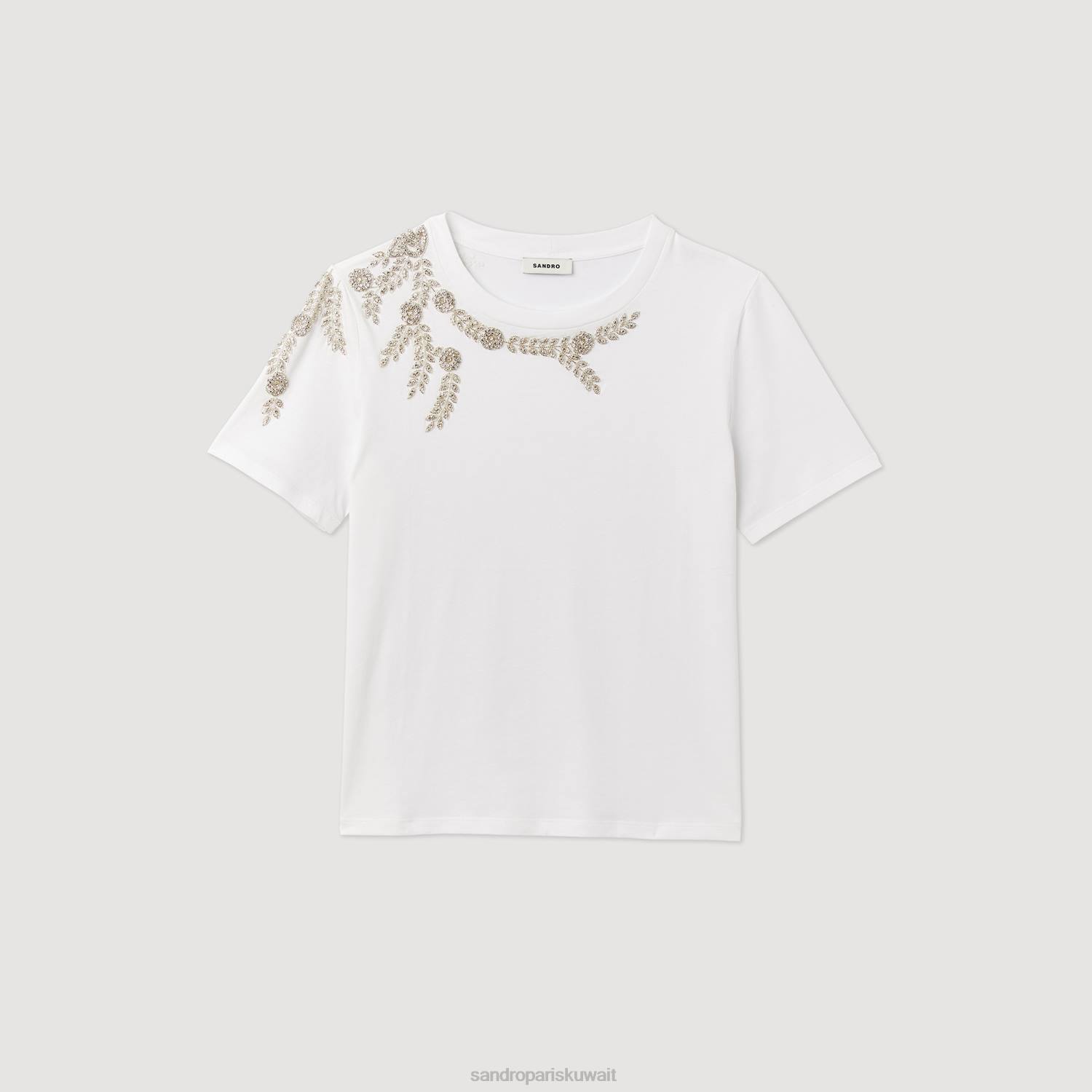 ثياب Sandro Paris تي شيرت مزين بحجر الراين أبيض نحيف ZJ00150
