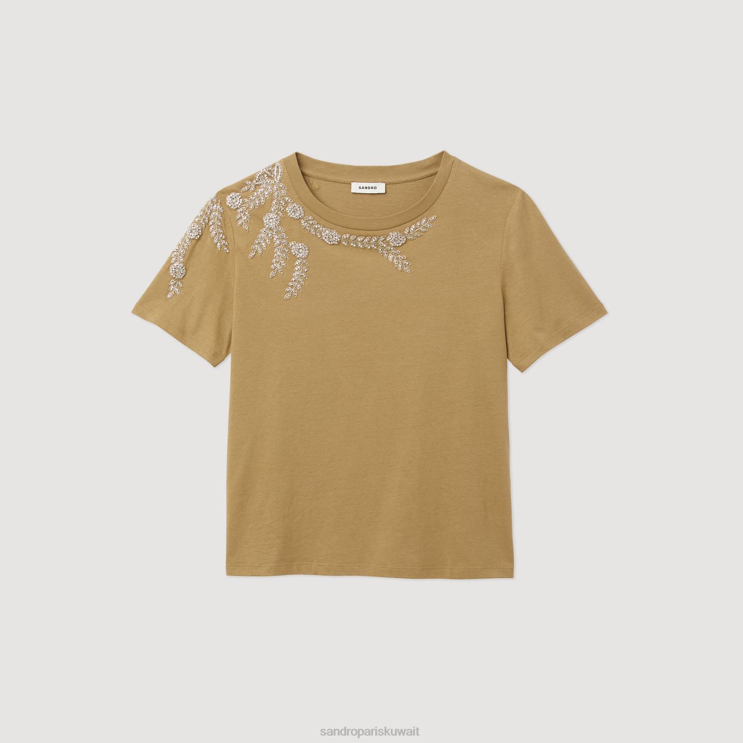ثياب Sandro Paris تي شيرت مزين بحجر الراين أخضر زيتوني نحيف ZJ00151