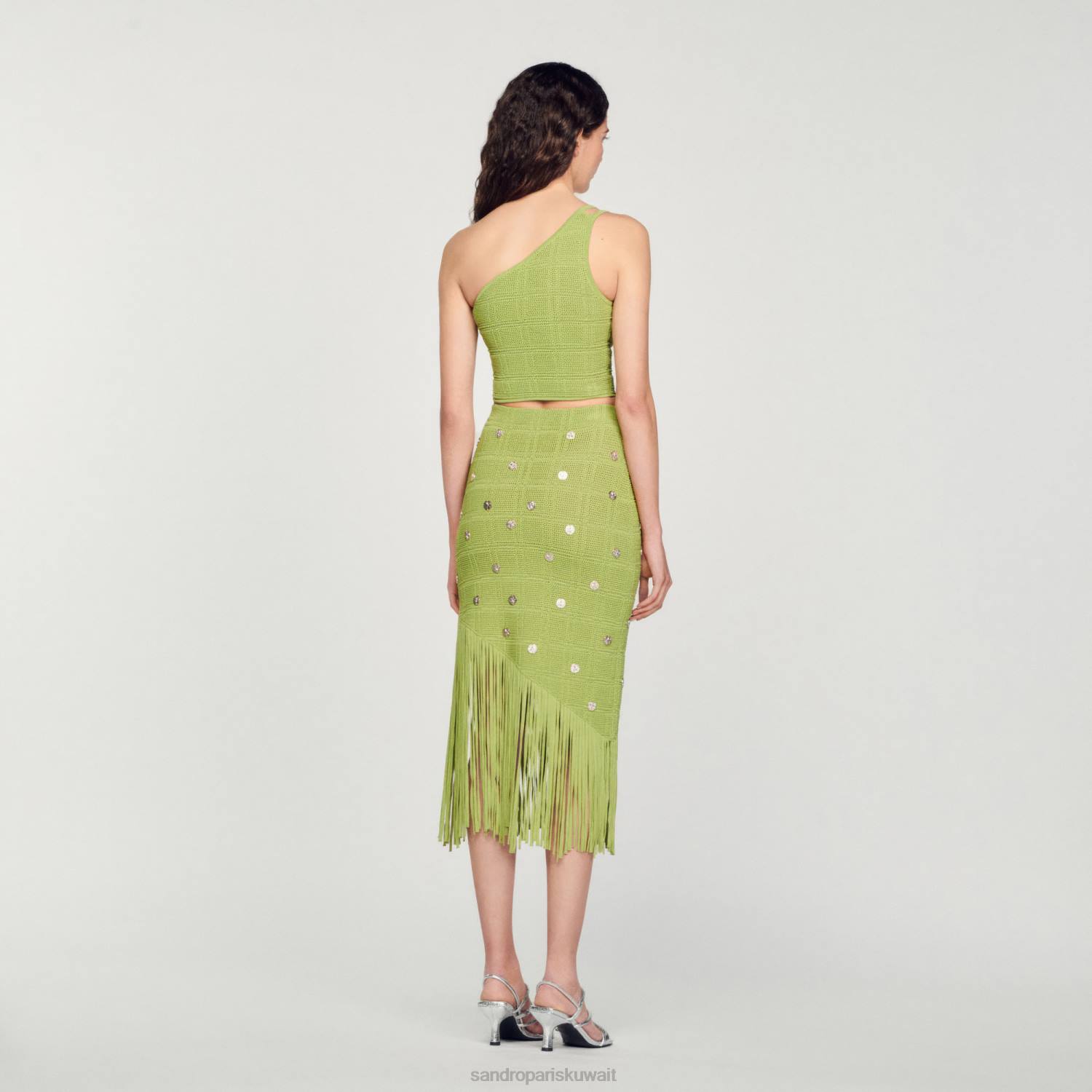 ثياب Sandro Paris أعلى المحاصيل متماسكة أخضر زيتوني نحيف ZJ00153