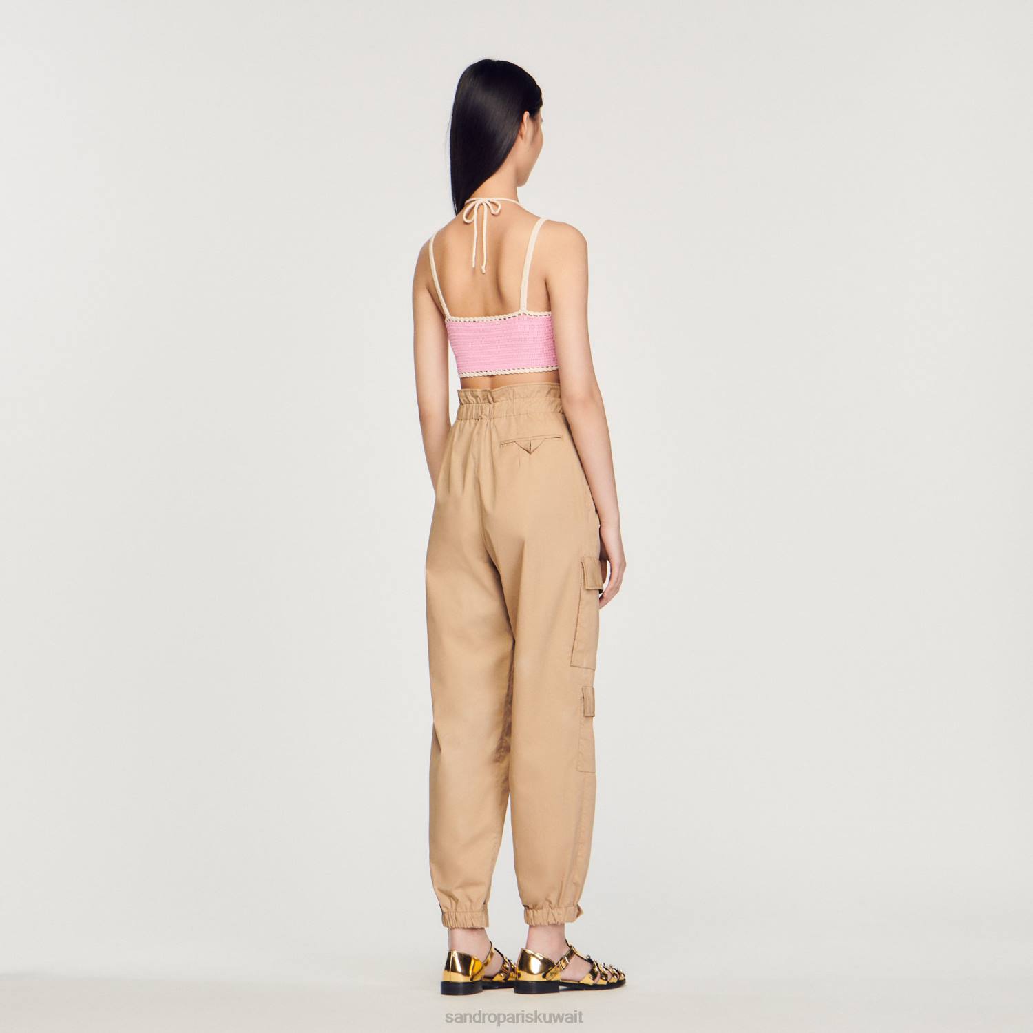 ثياب Sandro Paris قمة الفراشة الكروشيه لون القرنفل نحيف ZJ00154