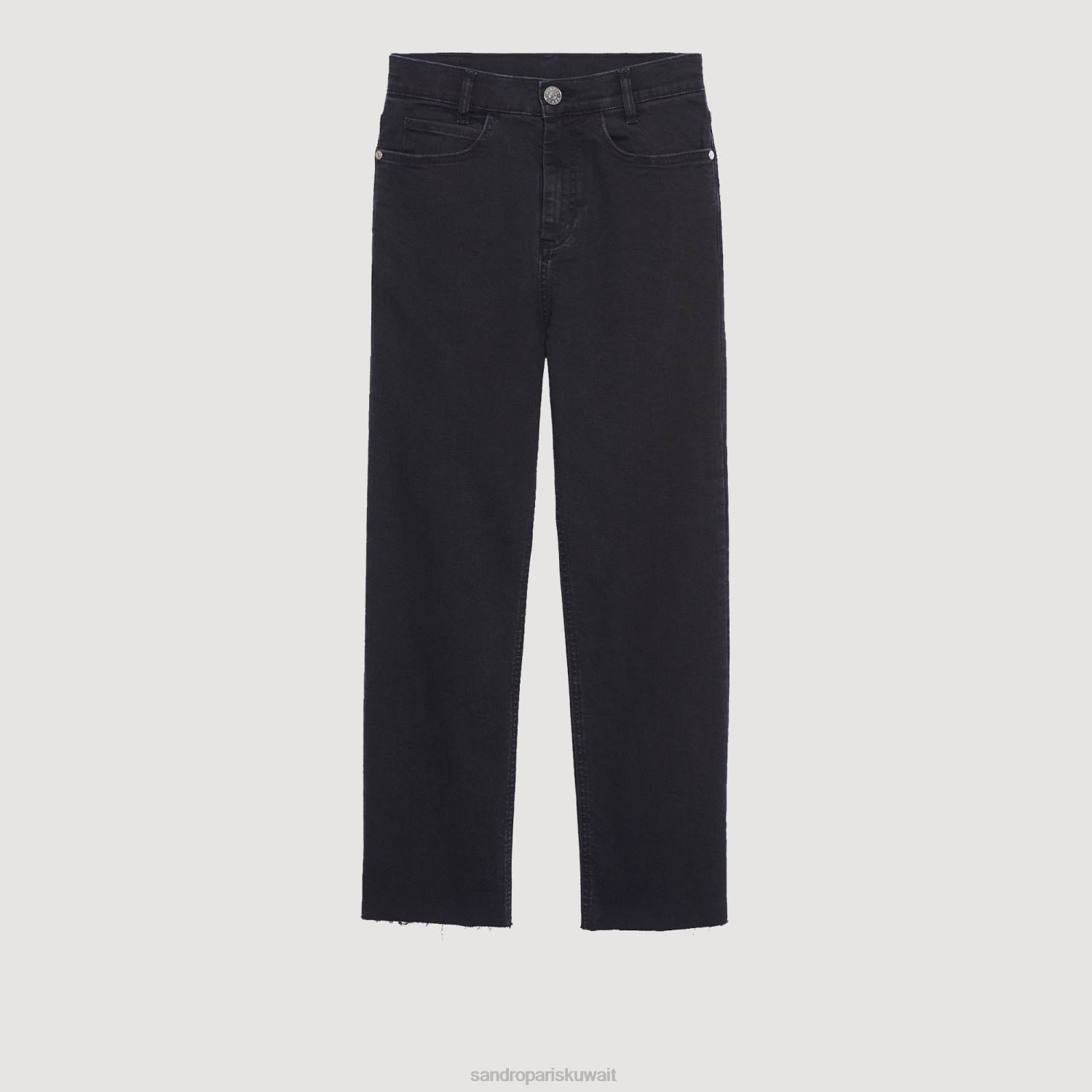 ثياب Sandro Paris جينز بقصة مستقيمة وحواف خام أسود نحيف ZJ00158