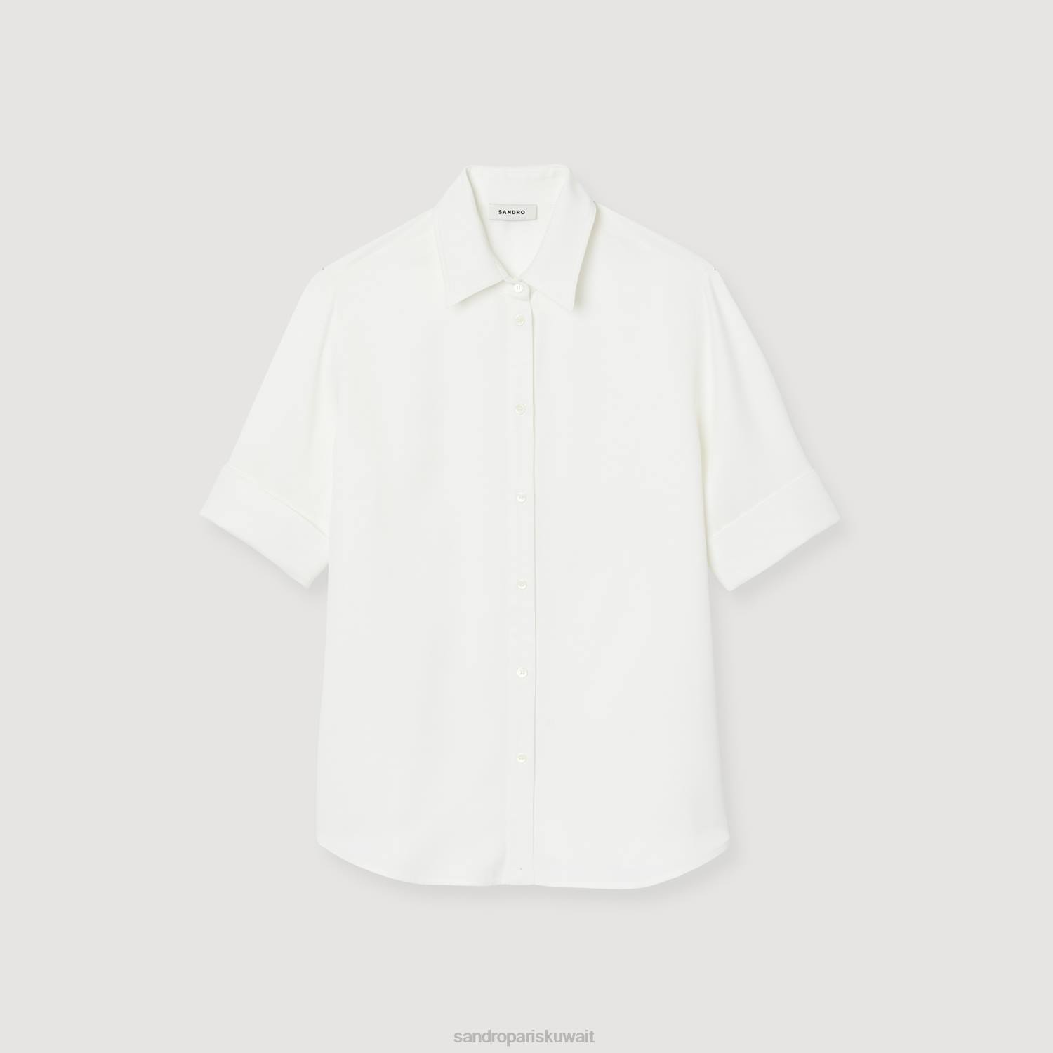 ثياب Sandro Paris قميص بأكمام قصيرة بيج فاتح نحيف ZJ00159